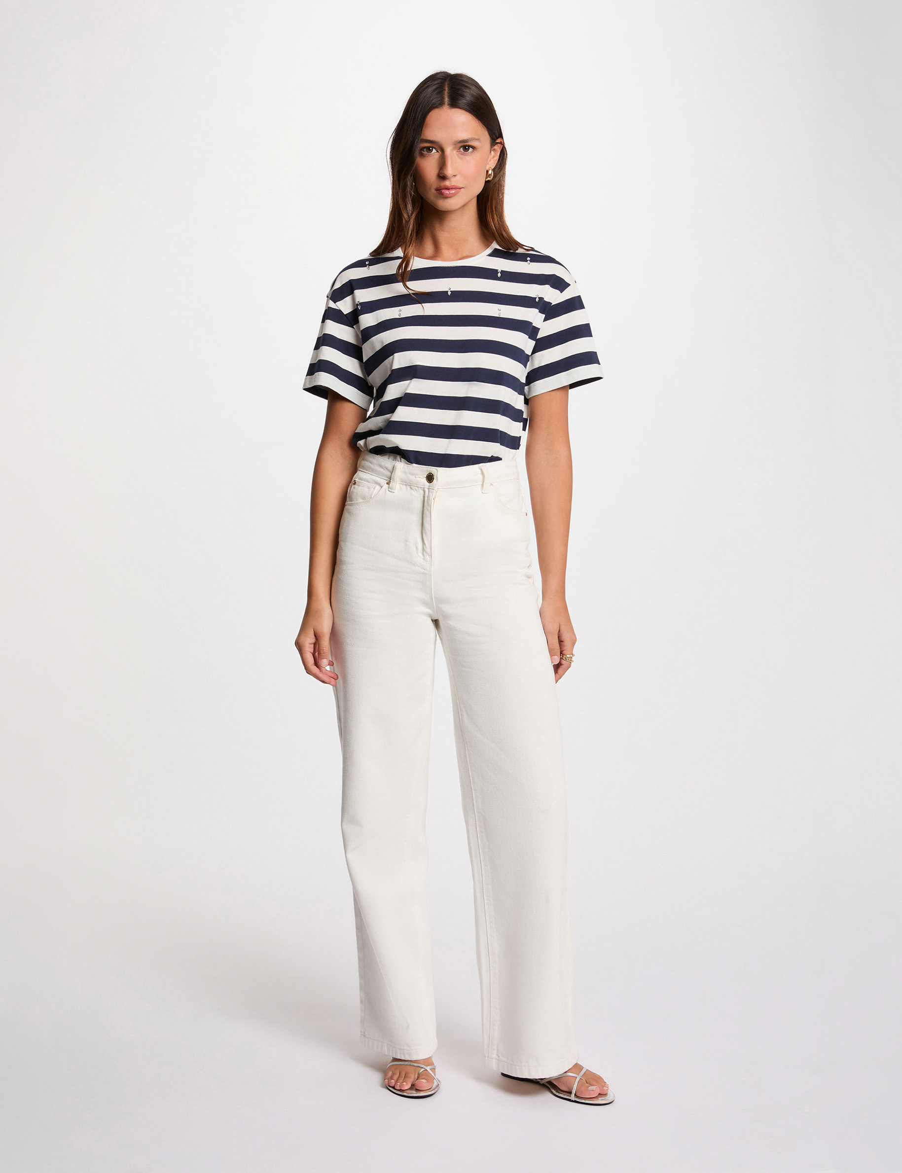 T-shirt manches courtes ray&eacute; blanc femme
