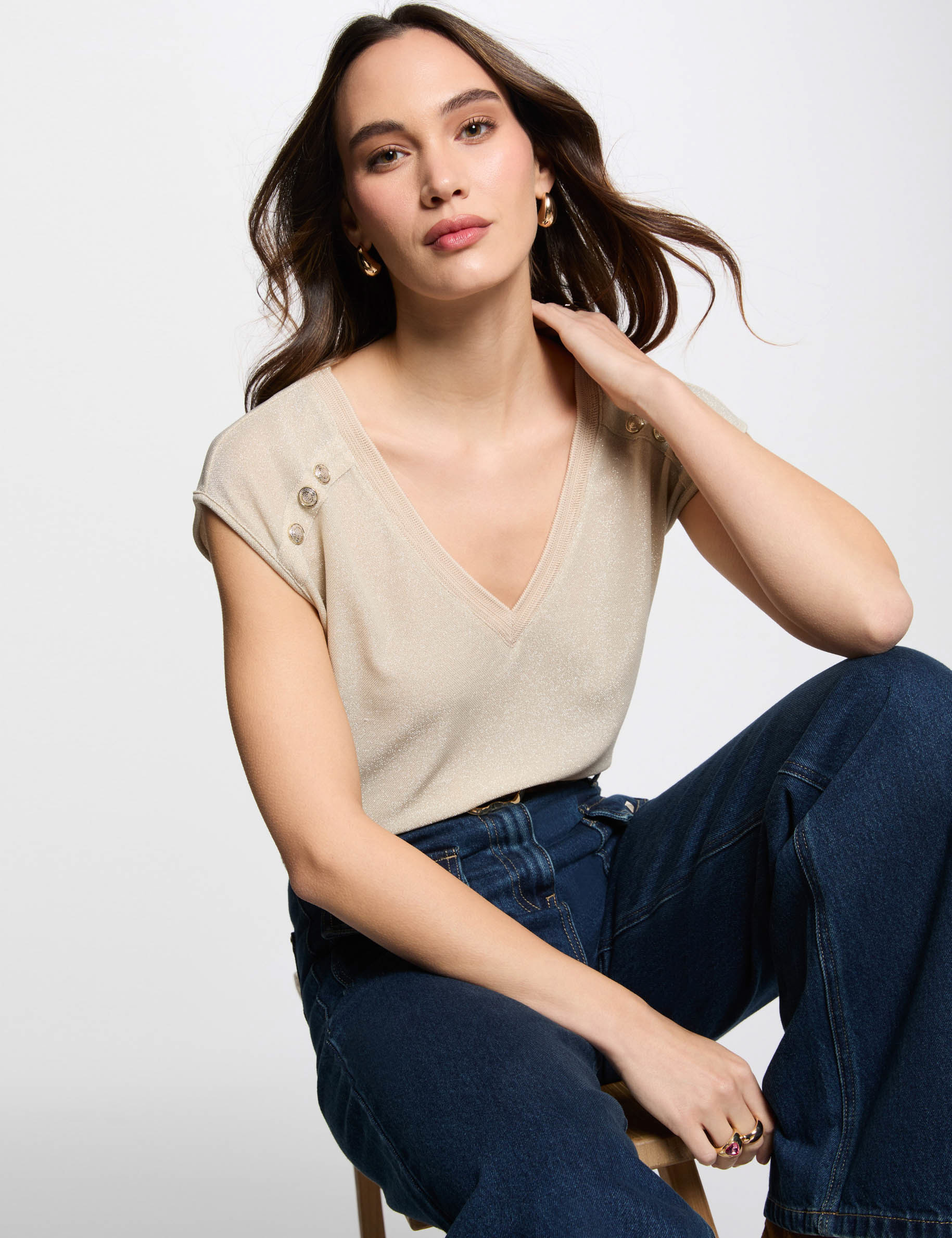 t shirt manches courtes beige femme T-shirt manches courtes beige femme
