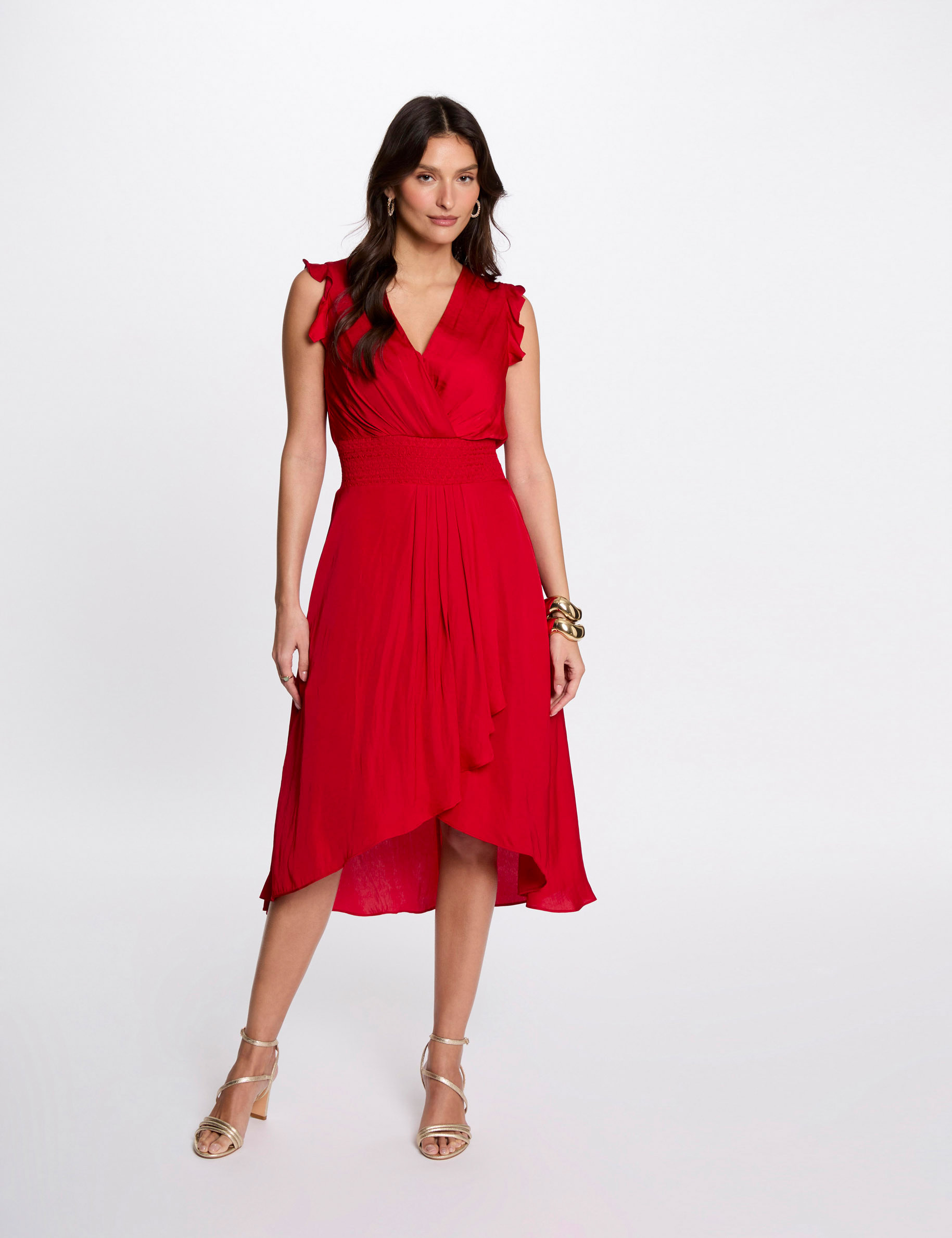 robe droite fluide sans manches rouge femme Robe droite fluide sans manches rouge femme
