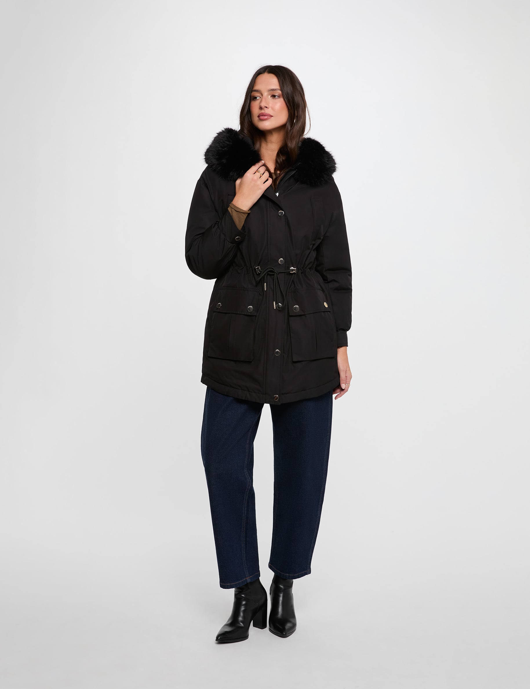 Parka col fourrure noir femme