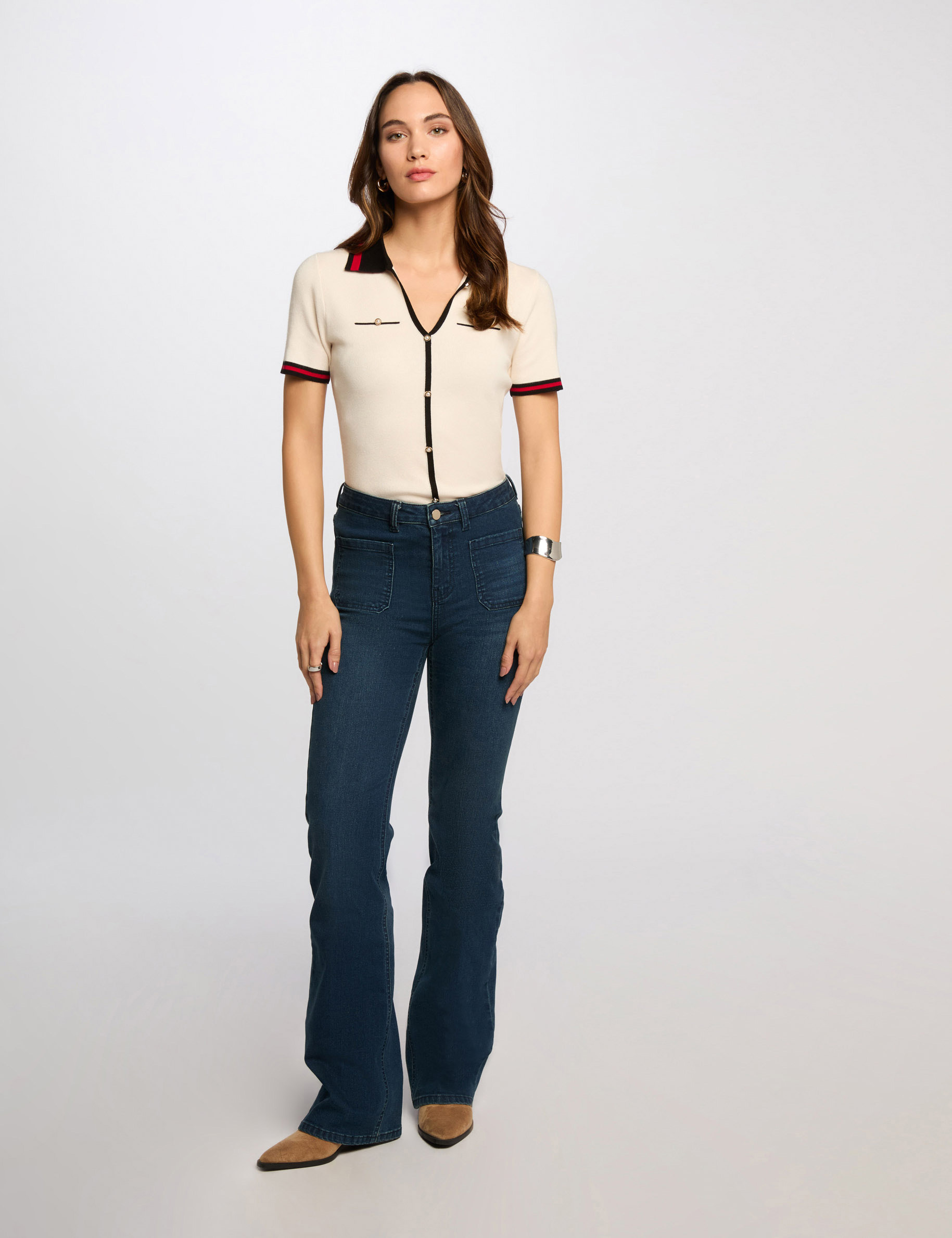 pull col polo manches courtes ivoire femme Pull col polo manches courtes ivoire femme