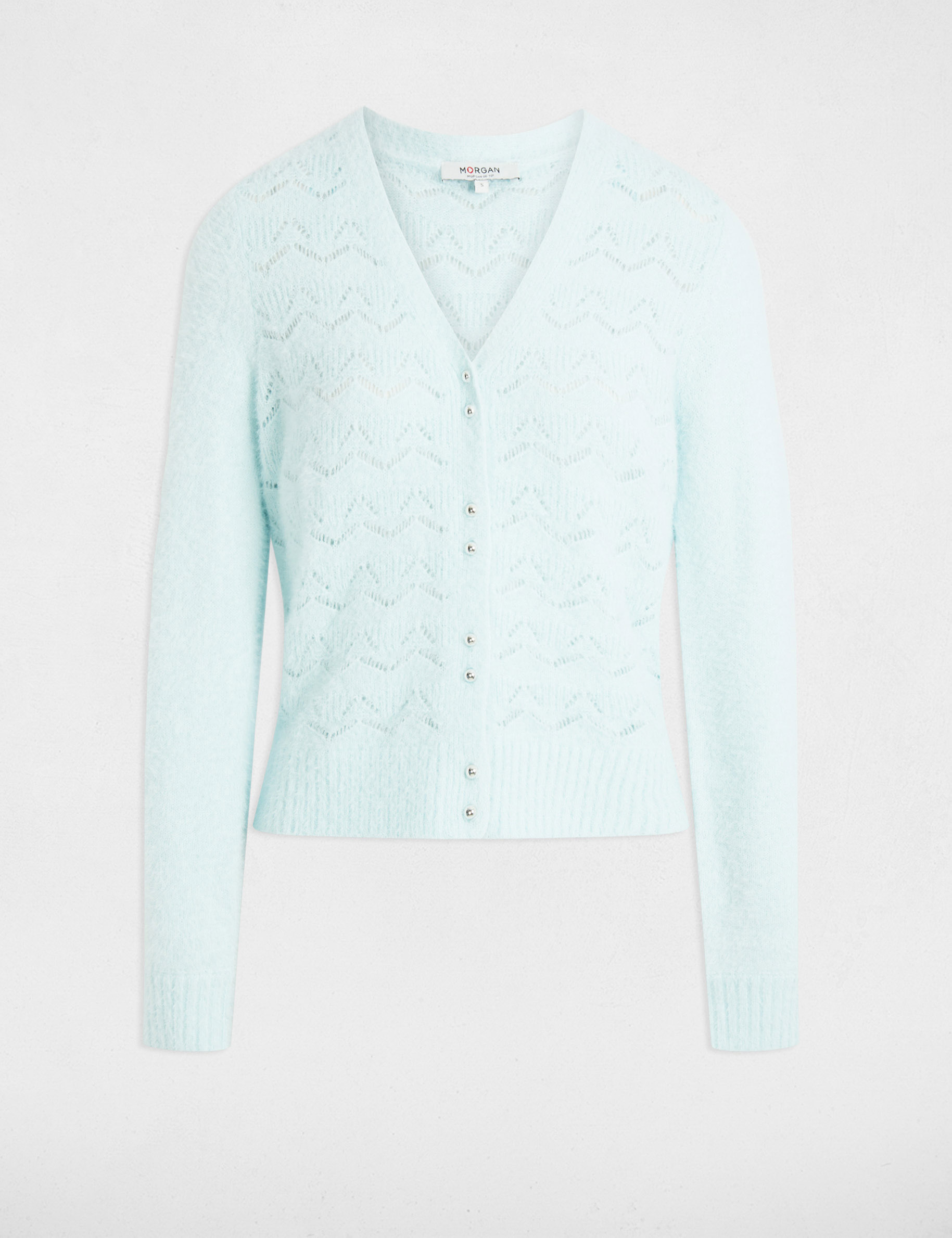 Gilet col v textur&eacute; bleu ciel femme