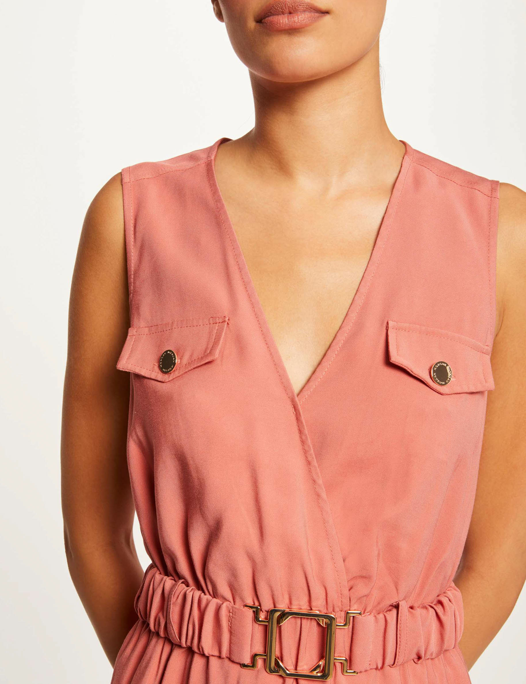 Robe droite fluide ceinturée rouille femme