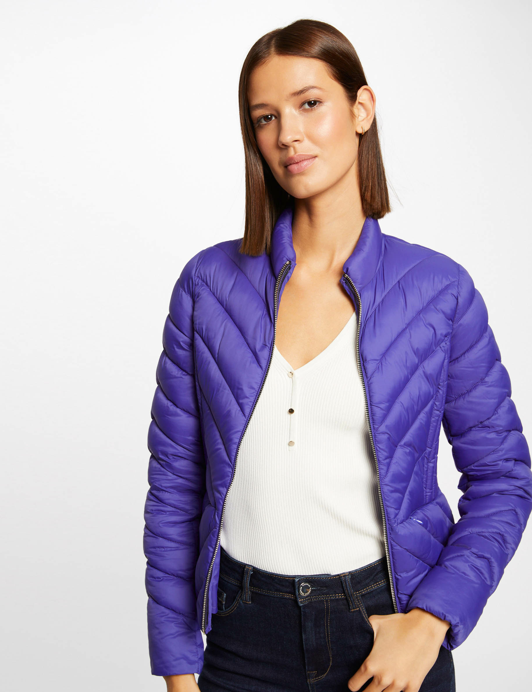 Doudoune droite zippée violet femme