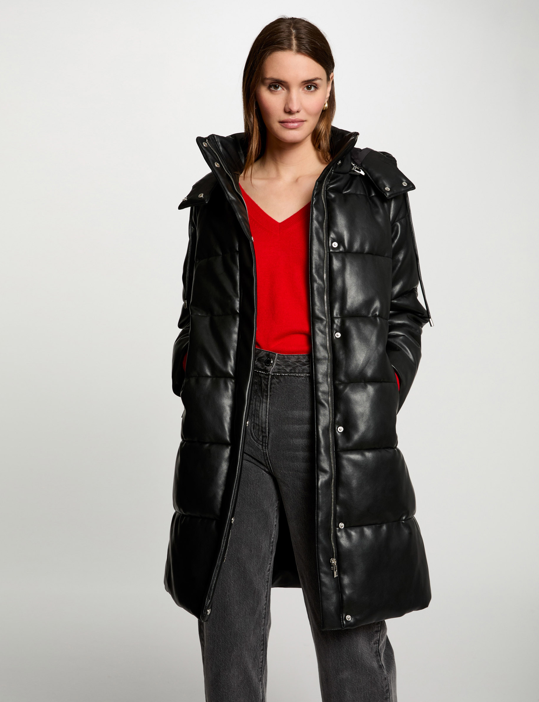 doudoune longue simili cuir noir femme Doudoune longue simili cuir noir femme