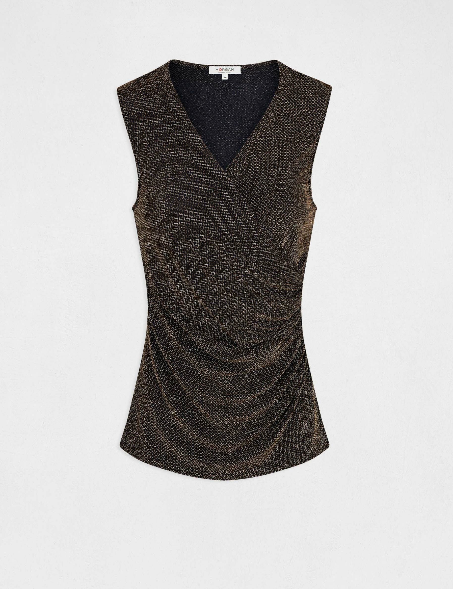 T-shirt sans manches fils métallisés dore femme
