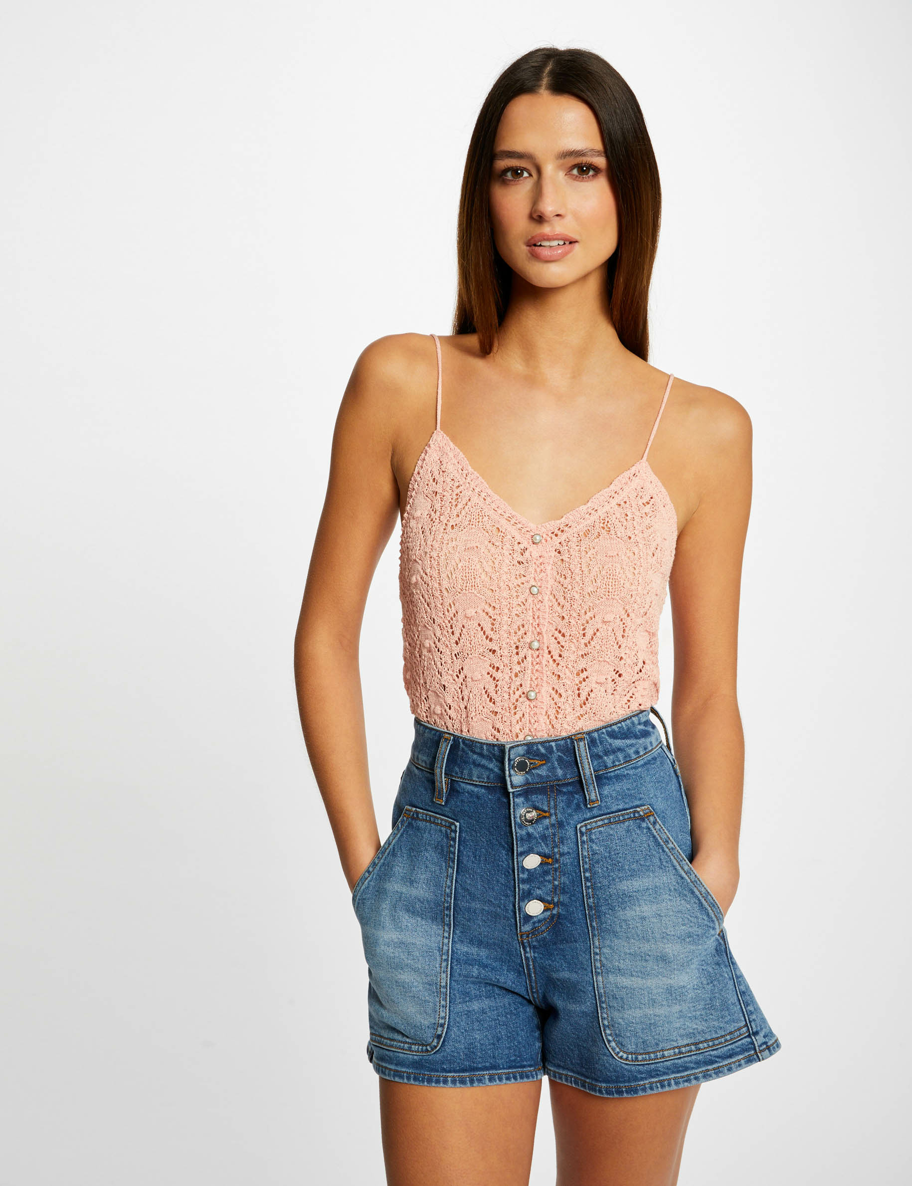 Débardeur pull avec col en V rose moyen femme Débardeur pull avec col en V rose moyen femme