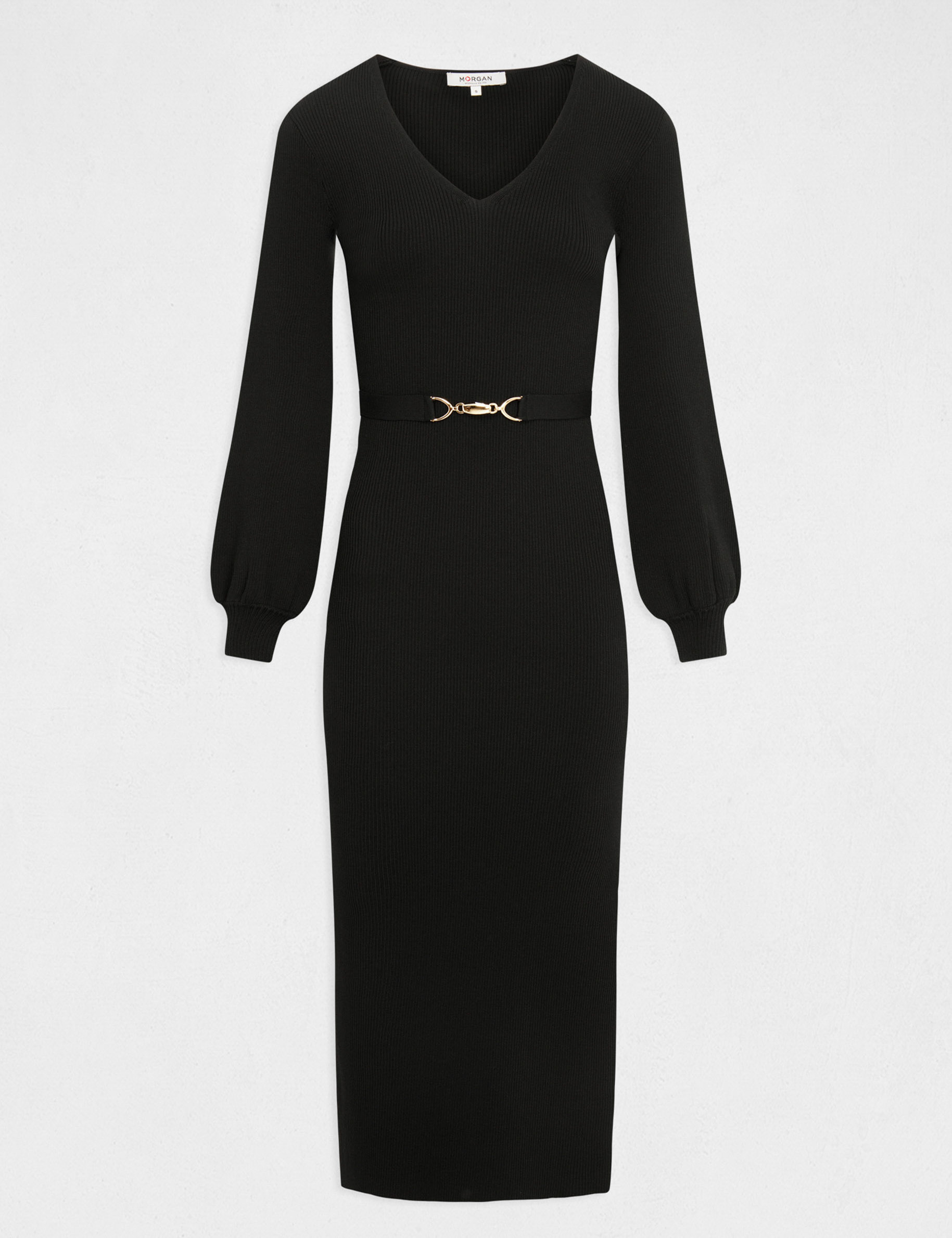 robe pull longue ajustee a ornement noir femme Robe pull longue ajustée à ornement noir femme