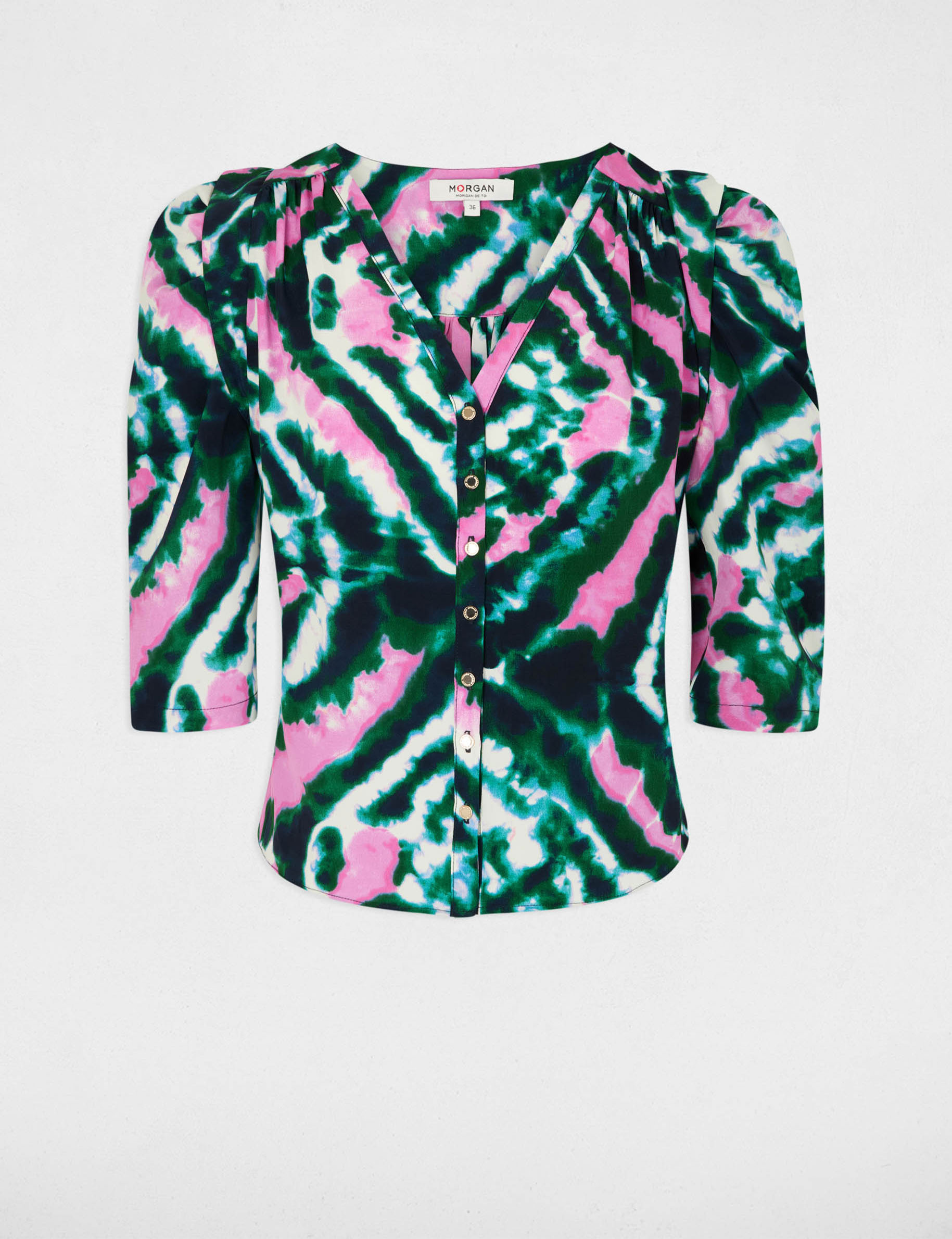 Chemise manches 3/4 imprim&eacute;e multico femme