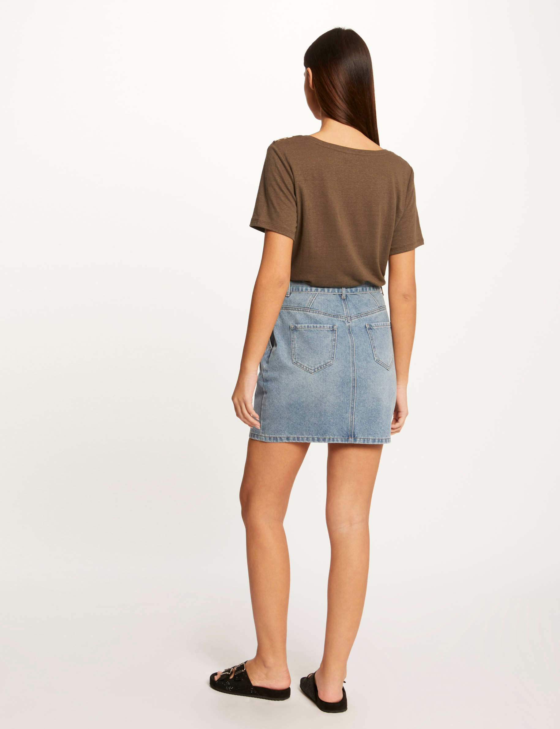 Jupe droite ceinturée en jean jean stone femme Jupe droite ceinturée en jean jean stone femme