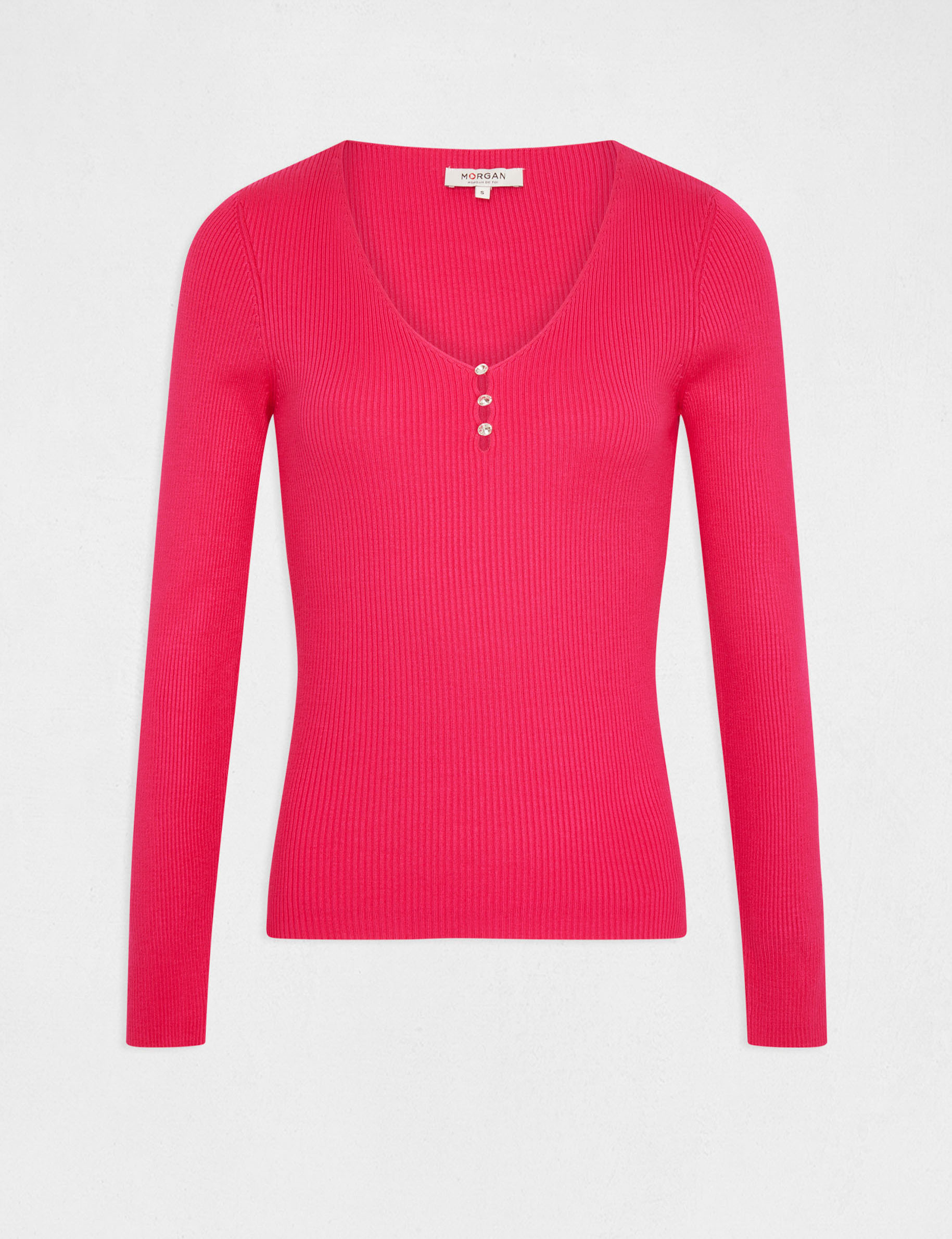 pull manches longues col en v rose moyen femme Pull manches longues col en V rose moyen femme