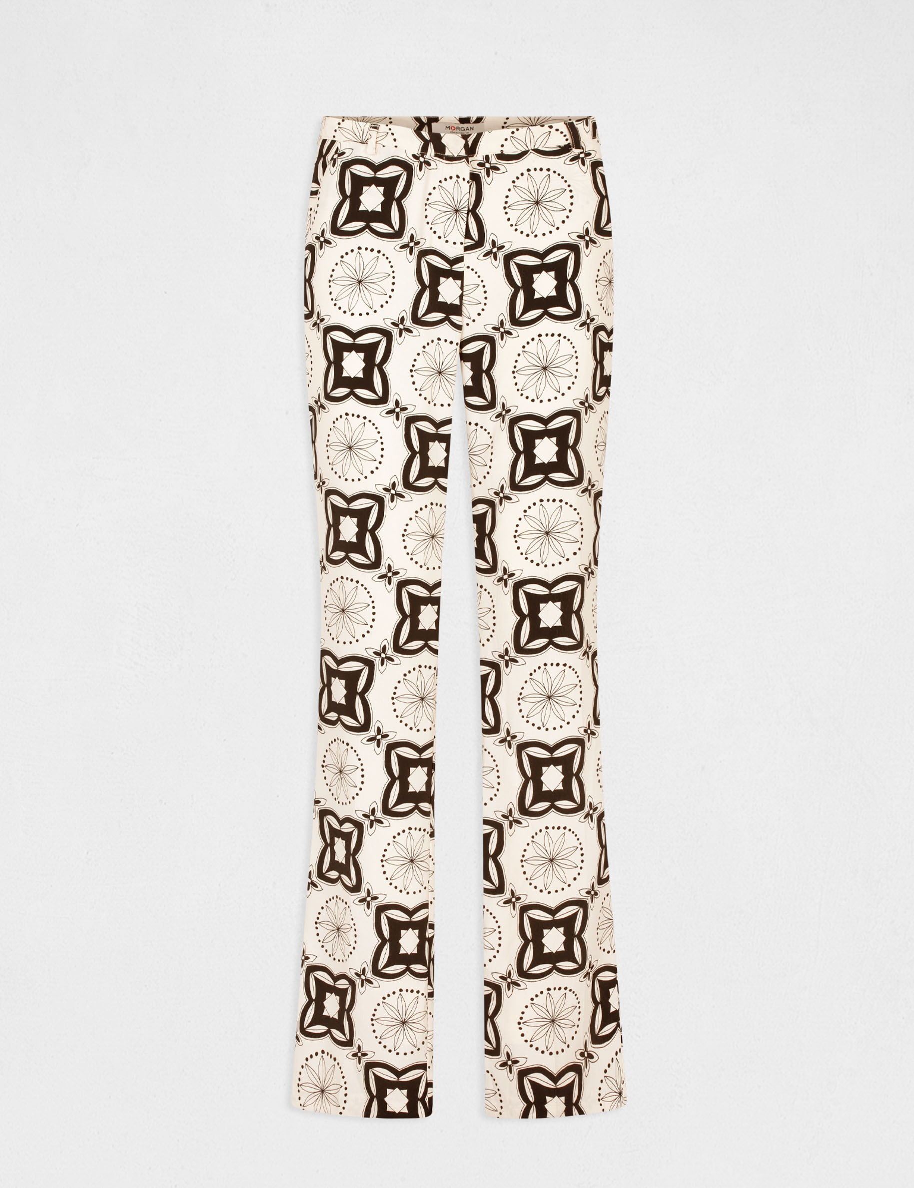 Pantalon droit imprimé géométrique ecru femme Pantalon droit imprimé géométrique ecru femme