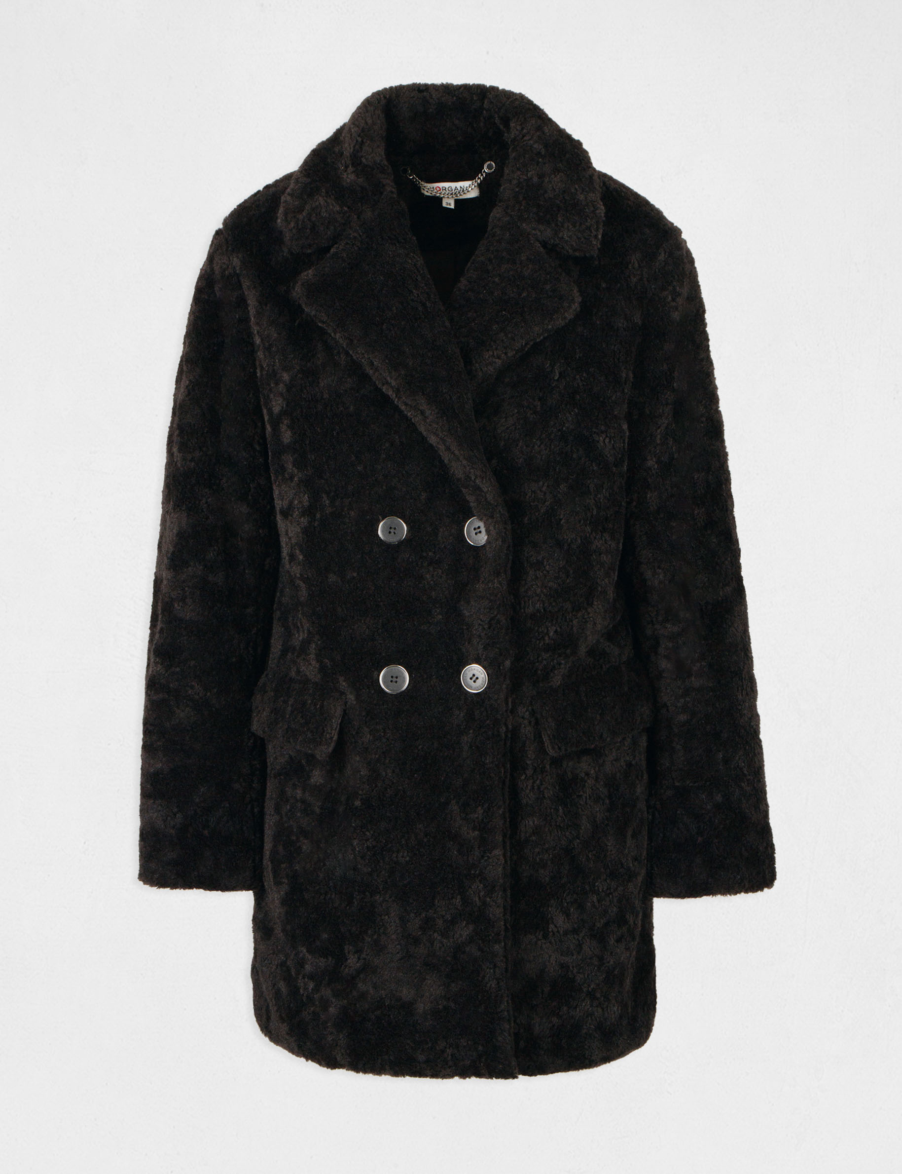 Manteau droit imitation fourrure noir femme Manteau droit imitation fourrure noir femme