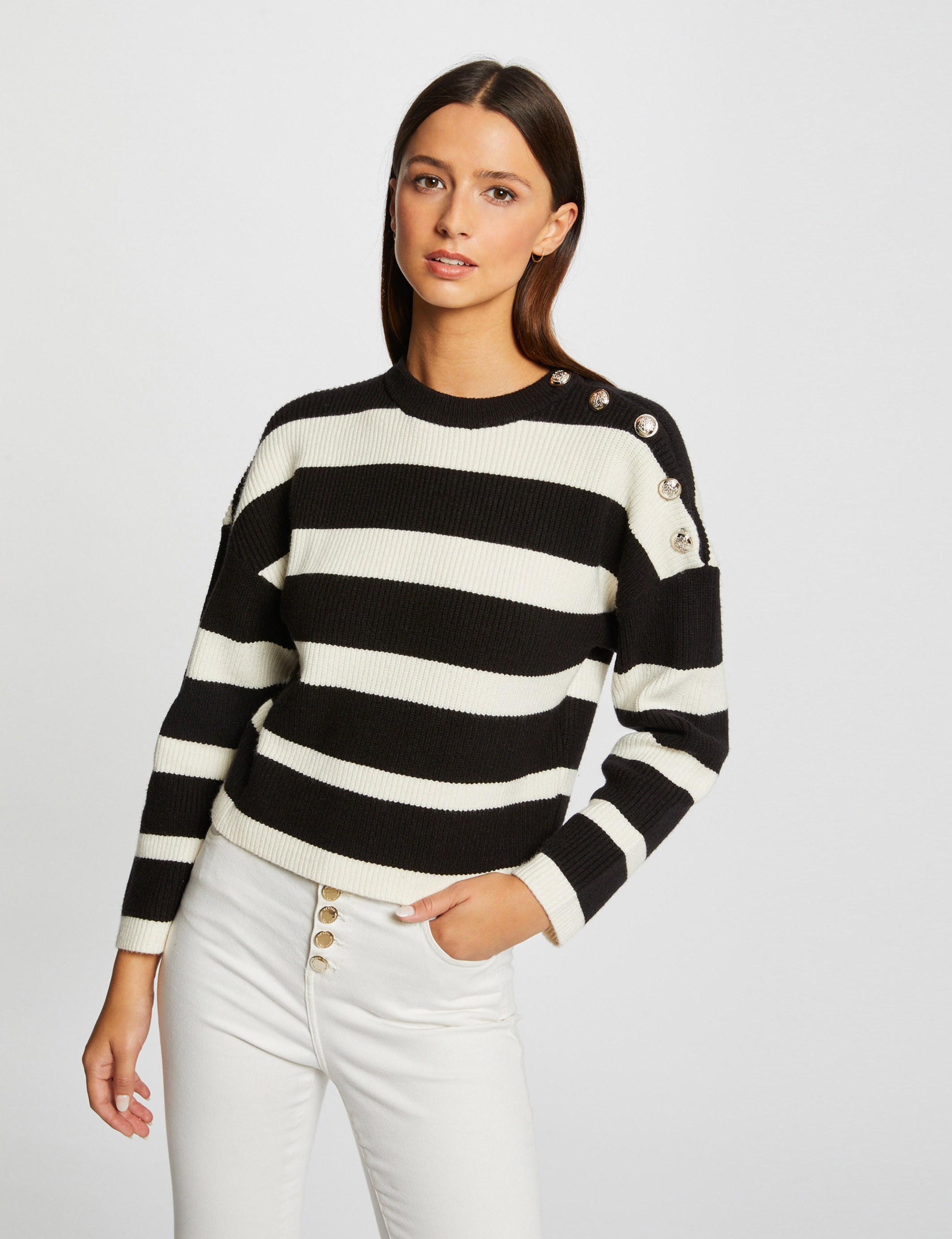pull manches longues avec boutons noir femme Pull manches longues avec boutons noir femme