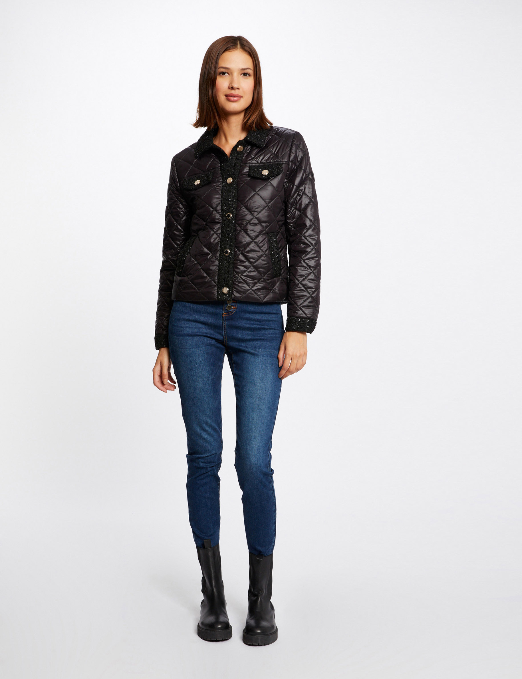 Doudoune droite boutonnée noir femme Doudoune droite boutonnée noir femme