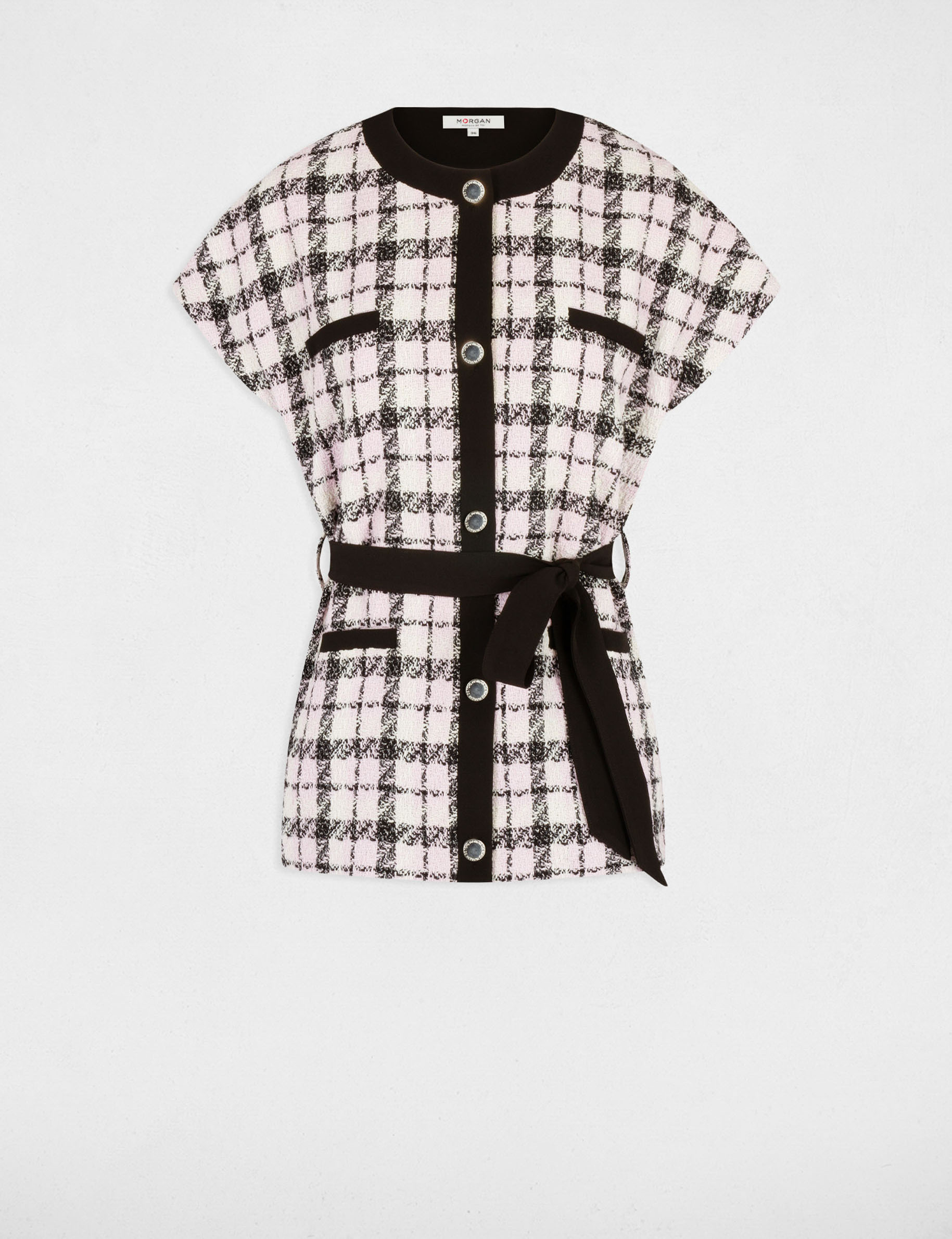 Veste droite ceinturée à carreaux multico femme Veste droite ceinturée à carreaux multico femme