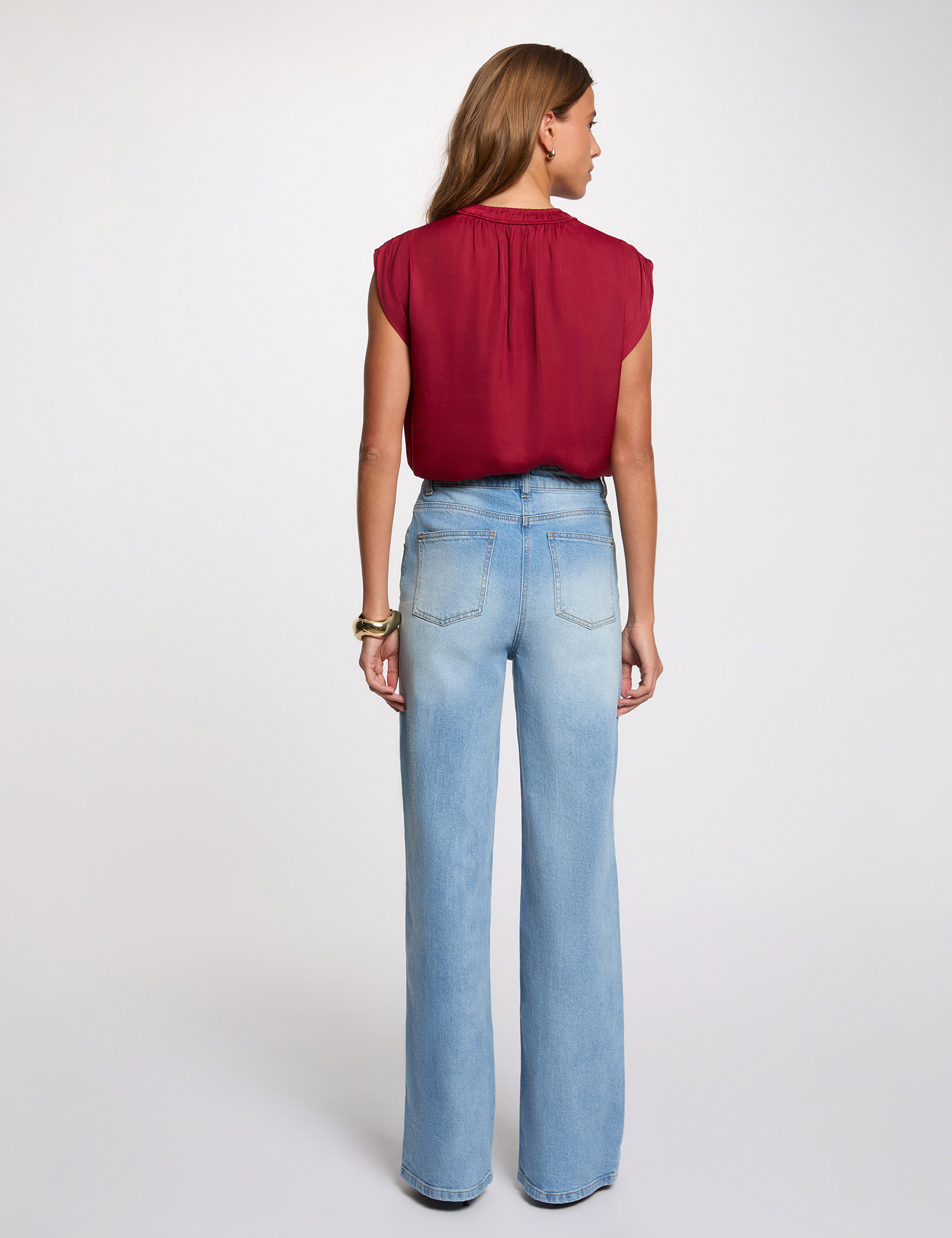 Blouse manches courtes satin bordeaux femme