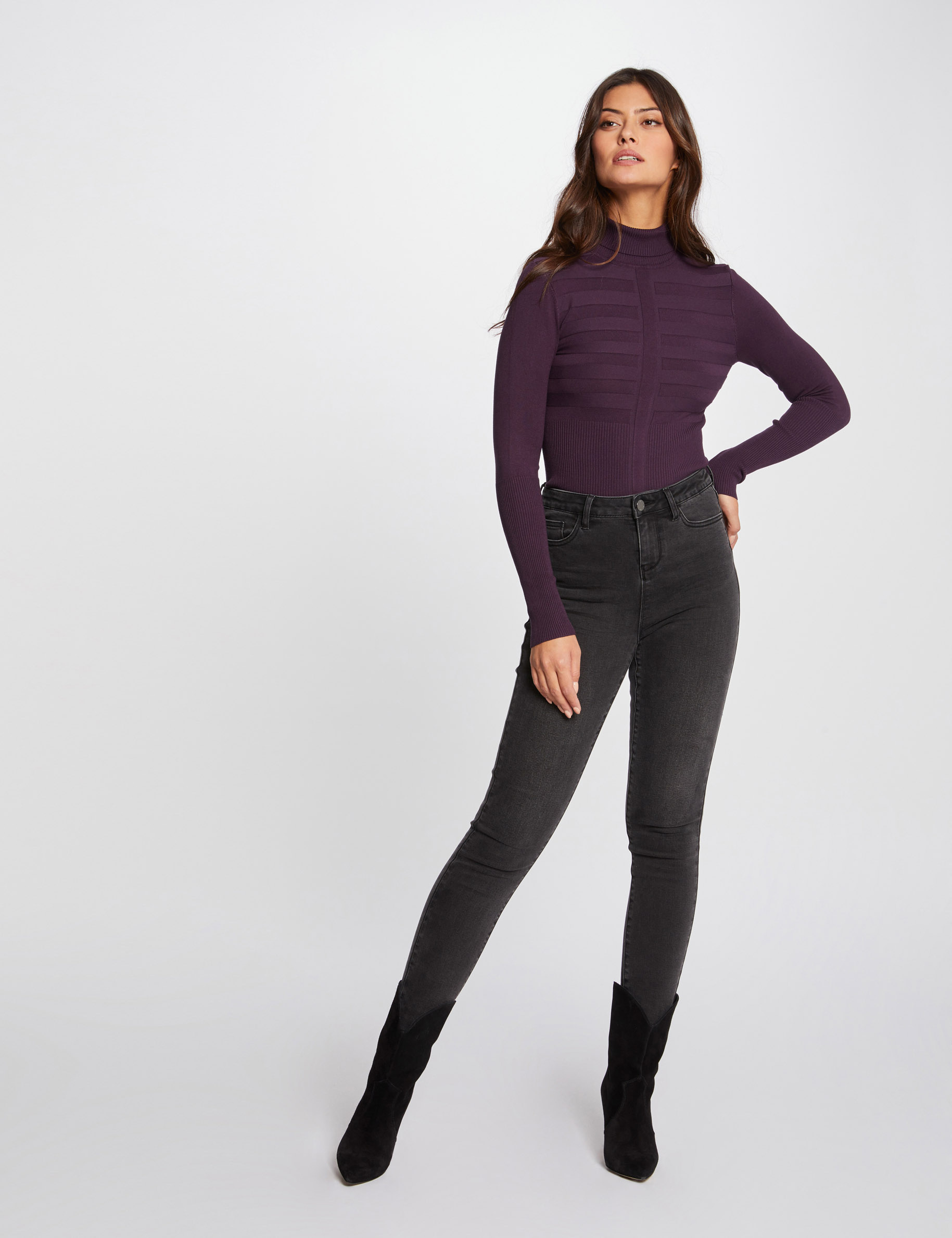 Pull manches longues col roulé framboise femme Pull manches longues col roulé framboise femme