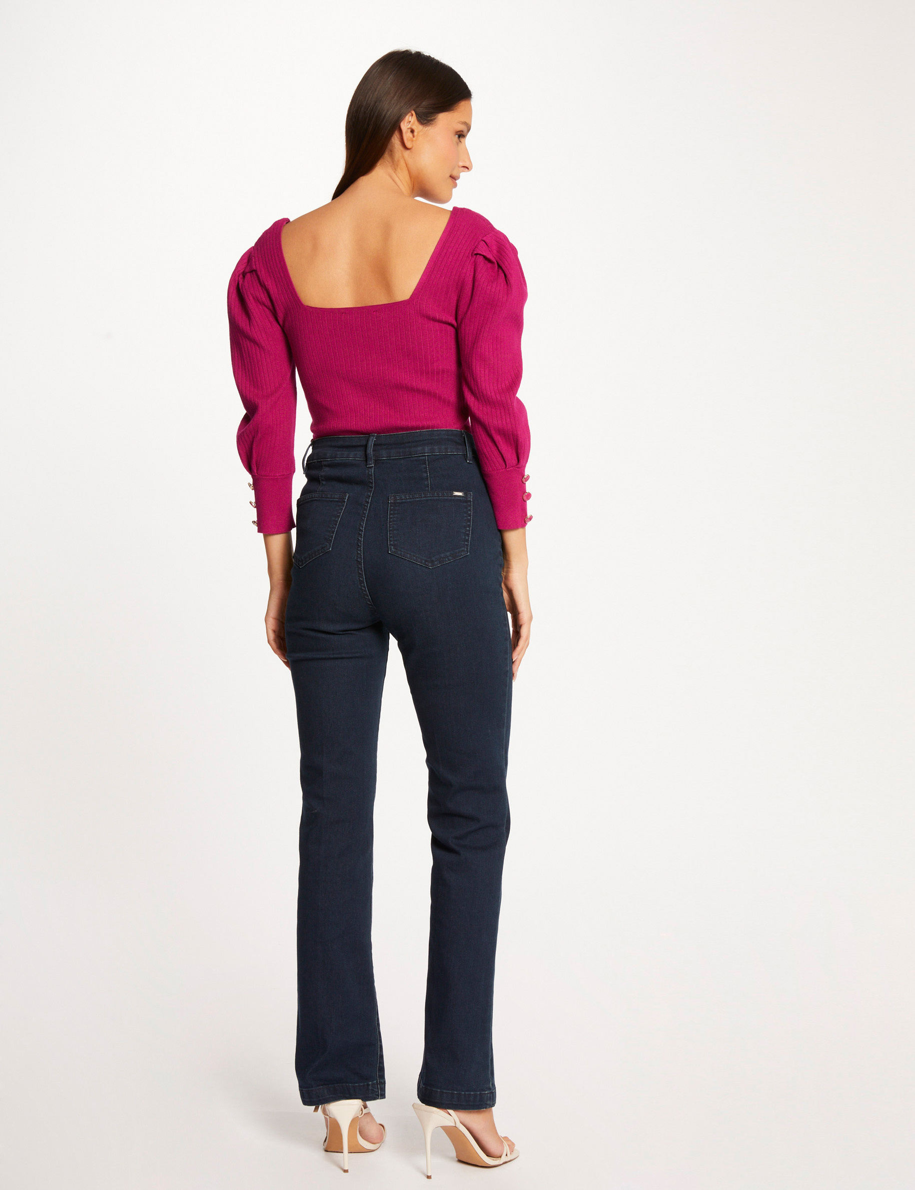 pull manches 34 bouffantes framboise femme Pull manches 3/4 bouffantes framboise femme