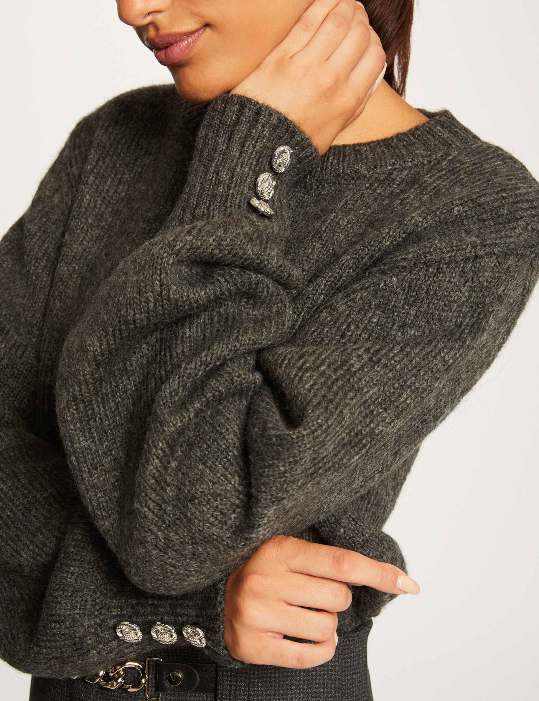 Pull manches longues à col rond gris anthracite femme Pull manches longues à col rond gris anthracite femme