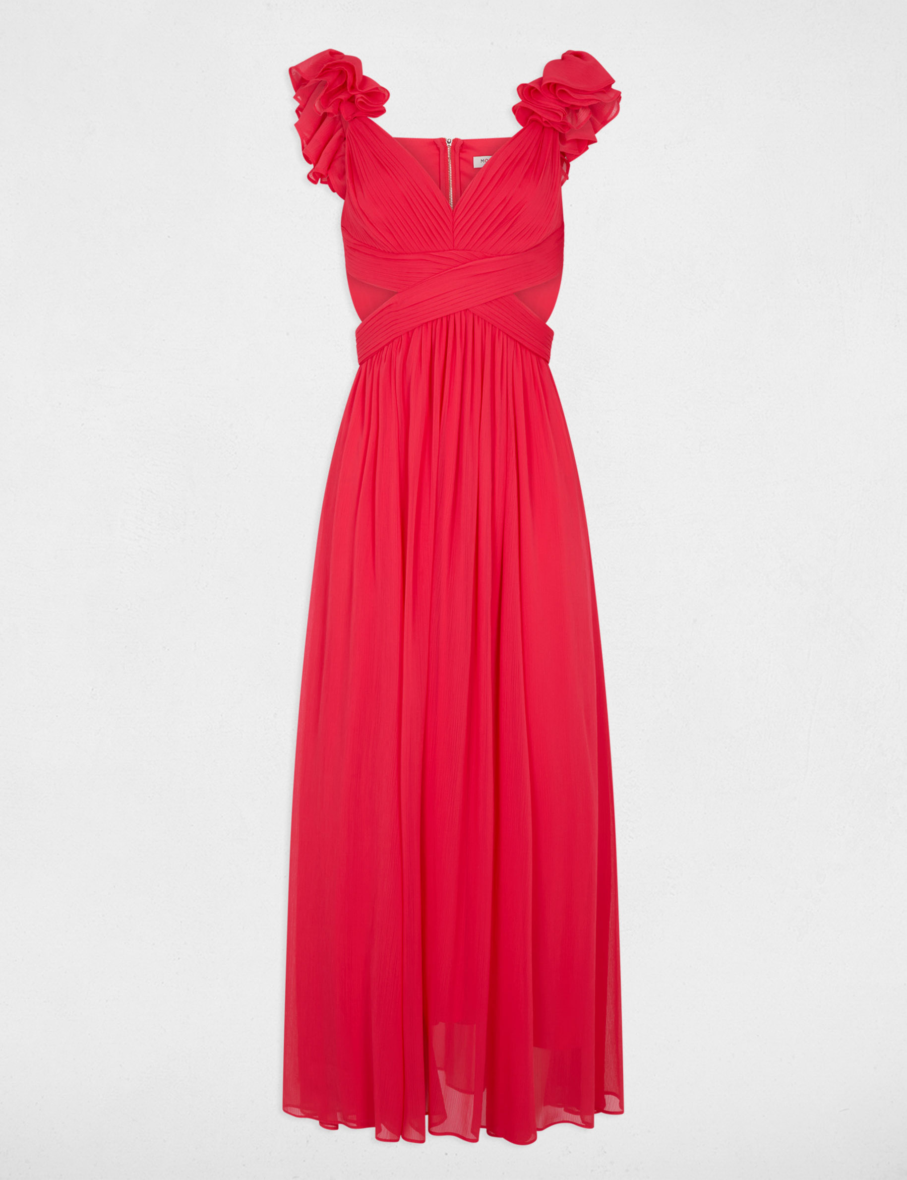 Robe De Soirée Dos Nu Simple Longue Corail Taffetas Avec Fente