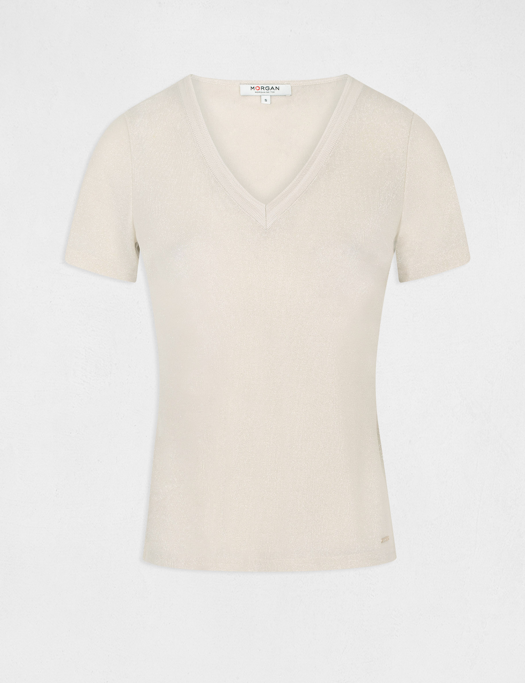 t shirt manches courtes avec col en v ivoire femme T-shirt manches courtes avec col en V ivoire femme