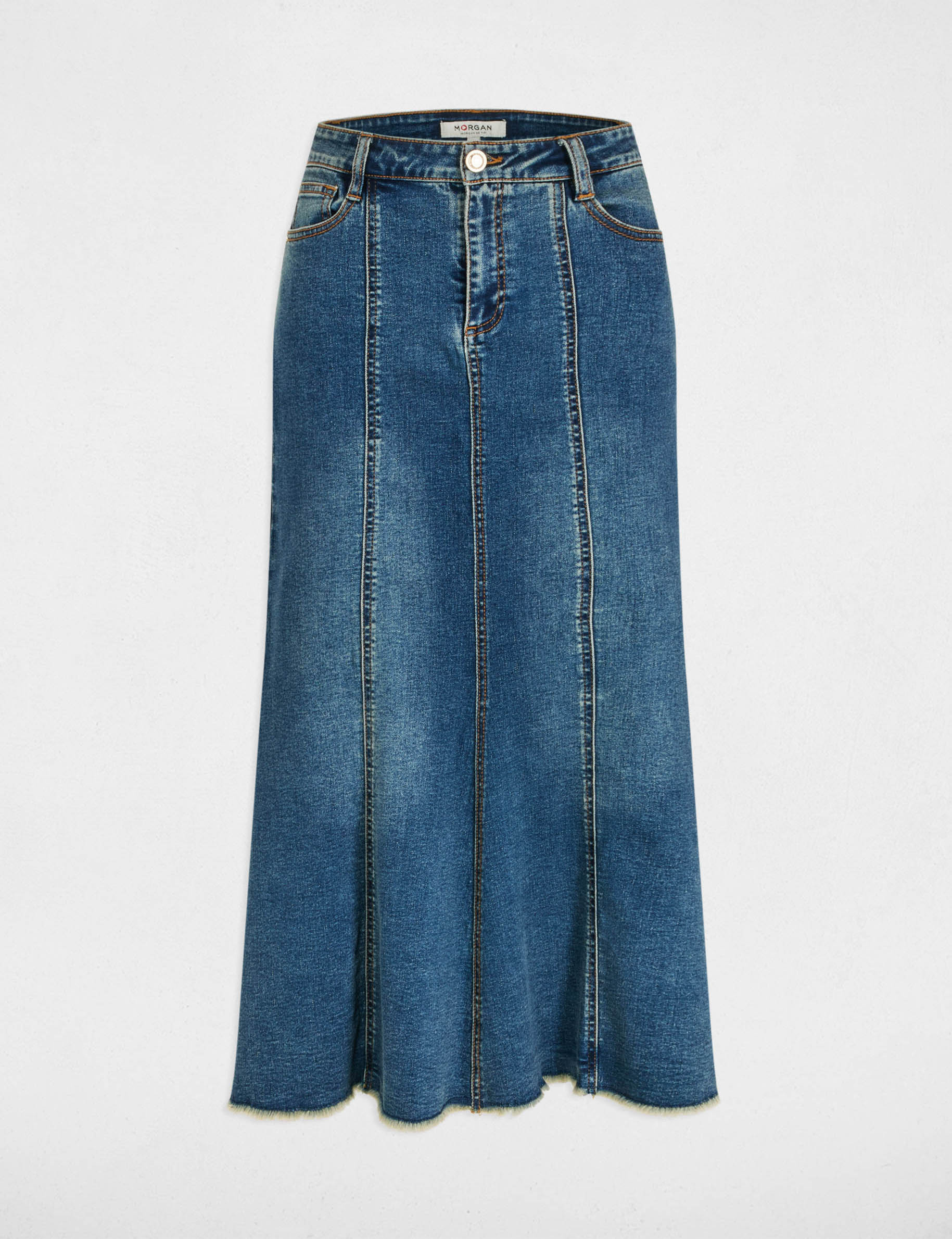 jupe midi ajustee en jean denim stone femme Jupe midi ajustée en jean denim stone femme