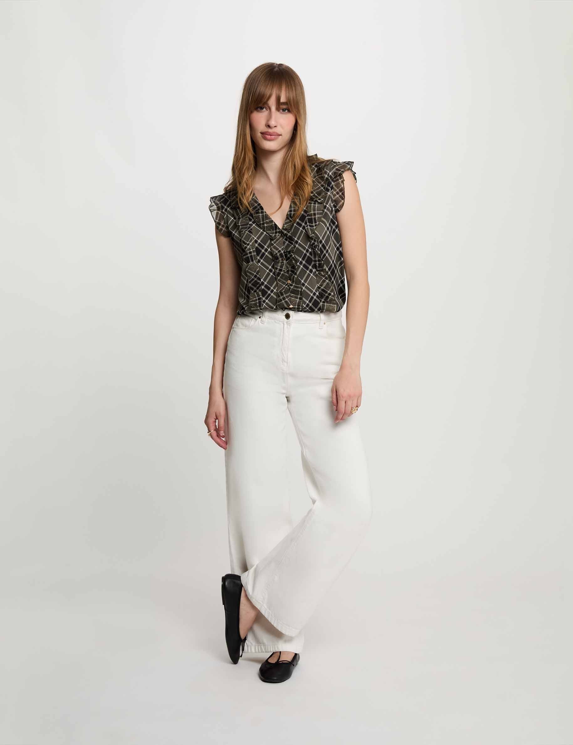 Chemise sans manches &agrave; carreaux multicolore femme
