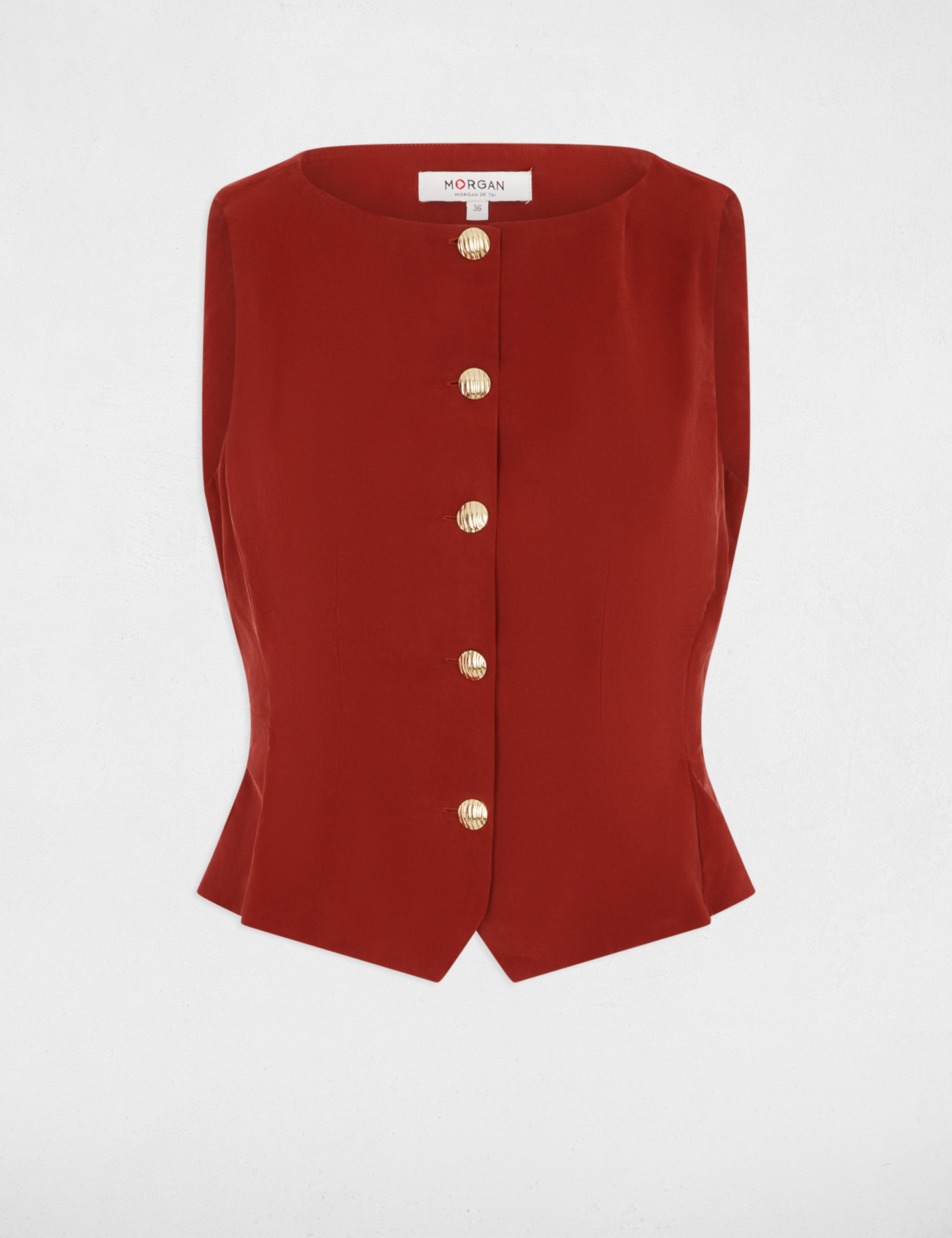 Gilet sans manches marron cognac femme
