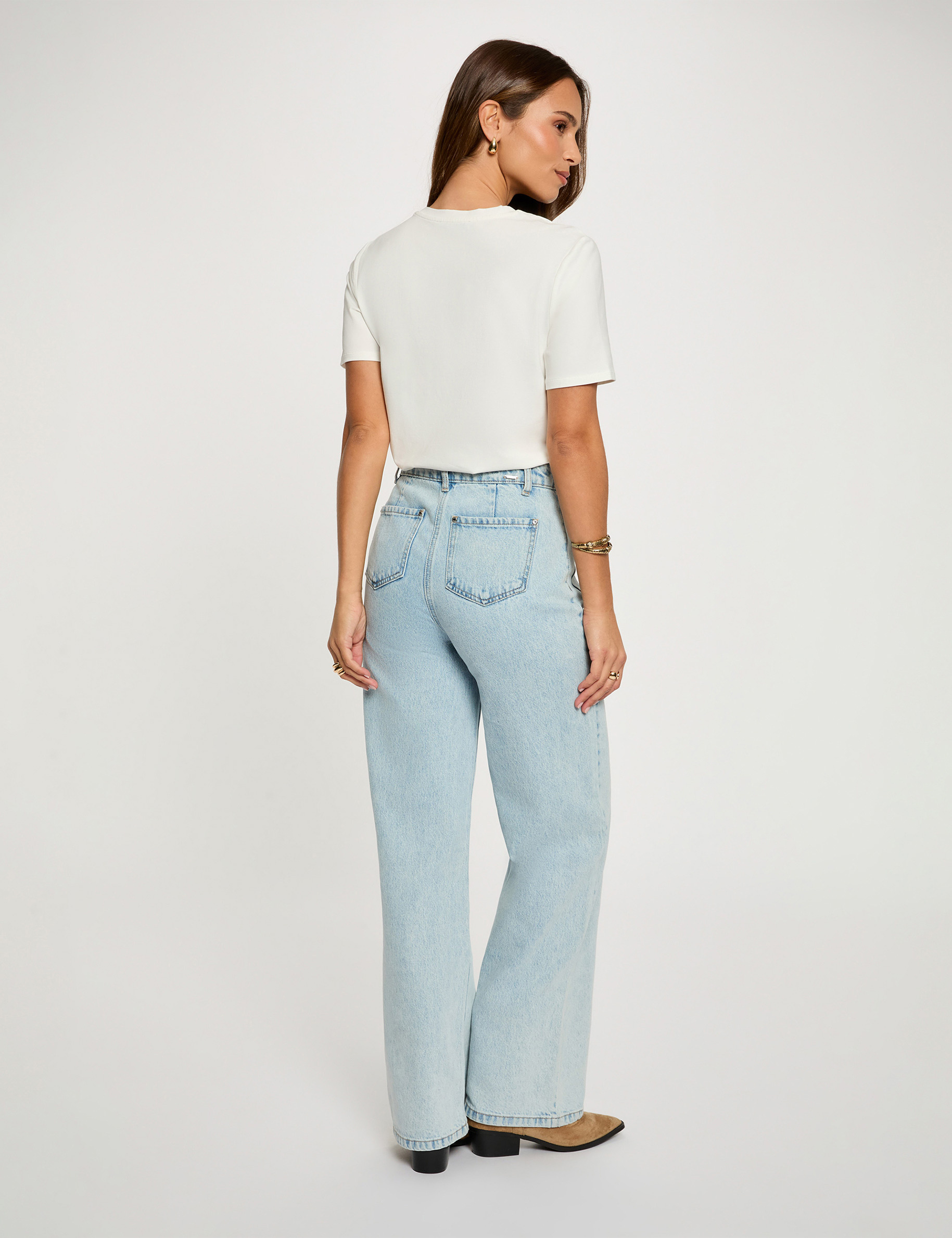 T-shirt brod&eacute; manches courtes blanc femme