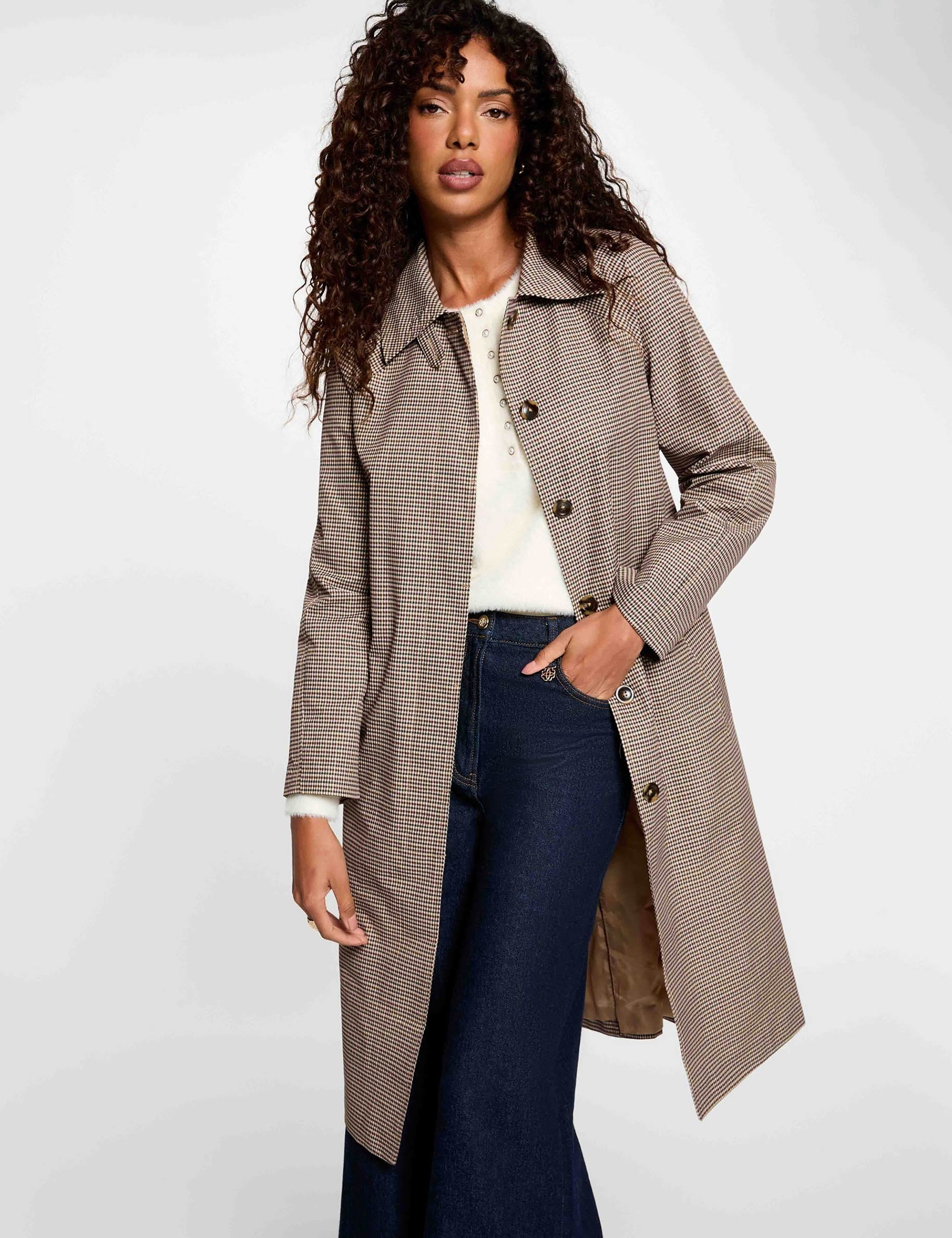 Trench ceintur&eacute; manches longues multicolore femme