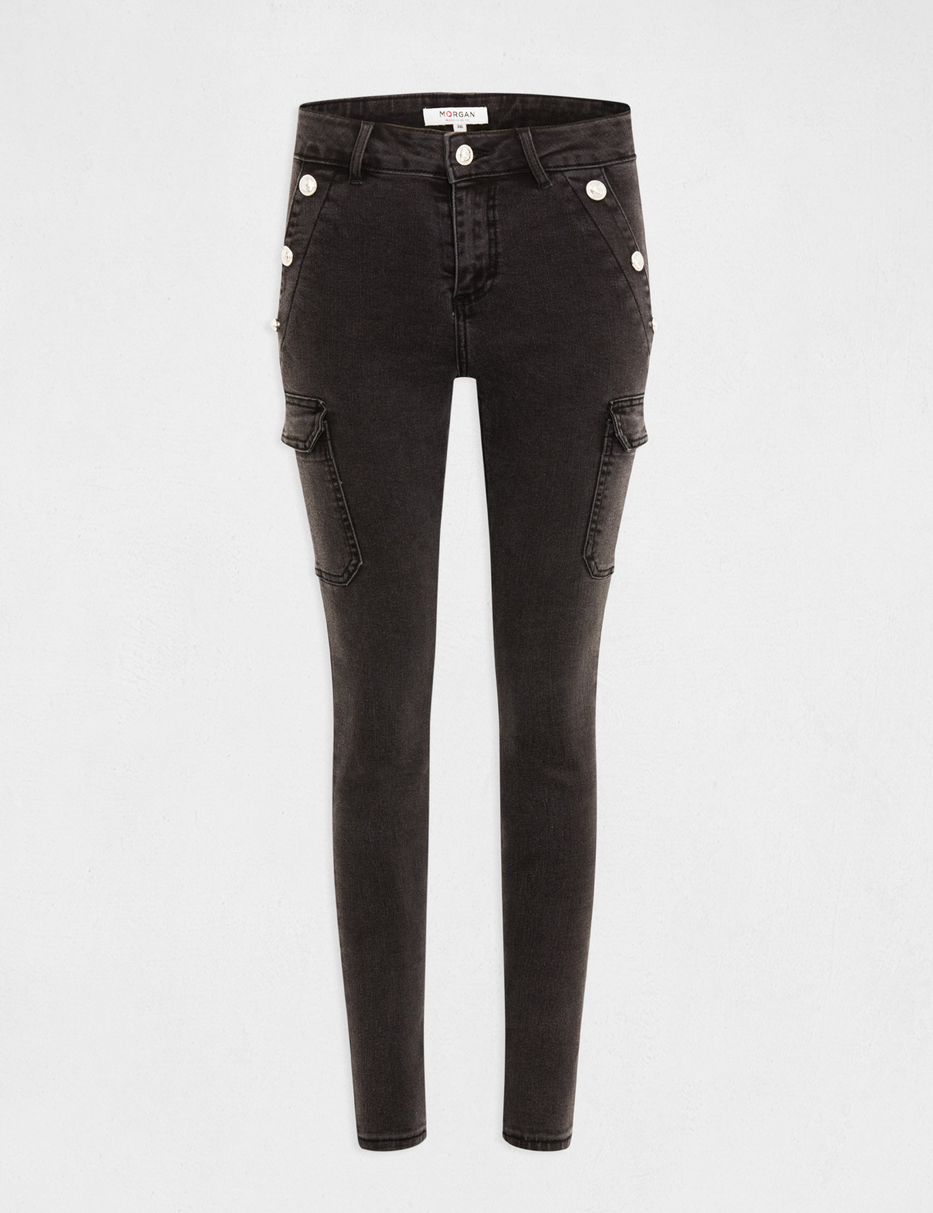 jeans cargo skinny a ponts gris moyen femme Jeans cargo skinny à ponts gris moyen femme