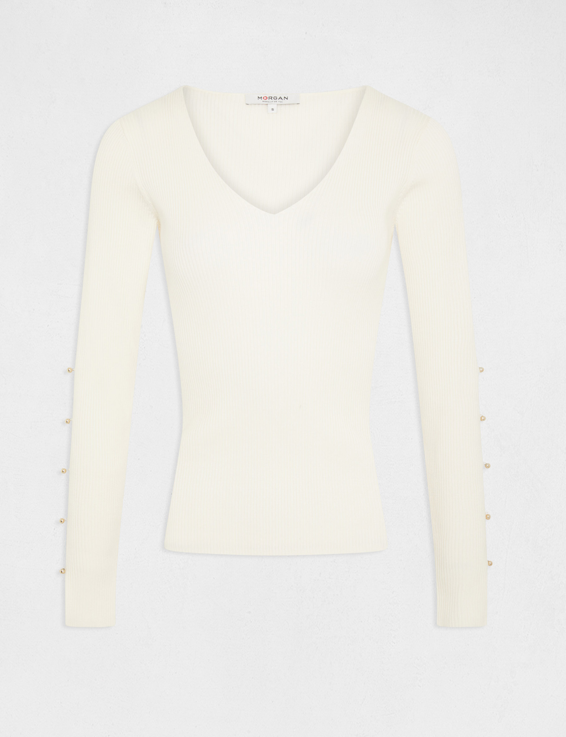 pull manches longues fendues a boutons ivoire femme Pull manches longues fendues à boutons ivoire femme