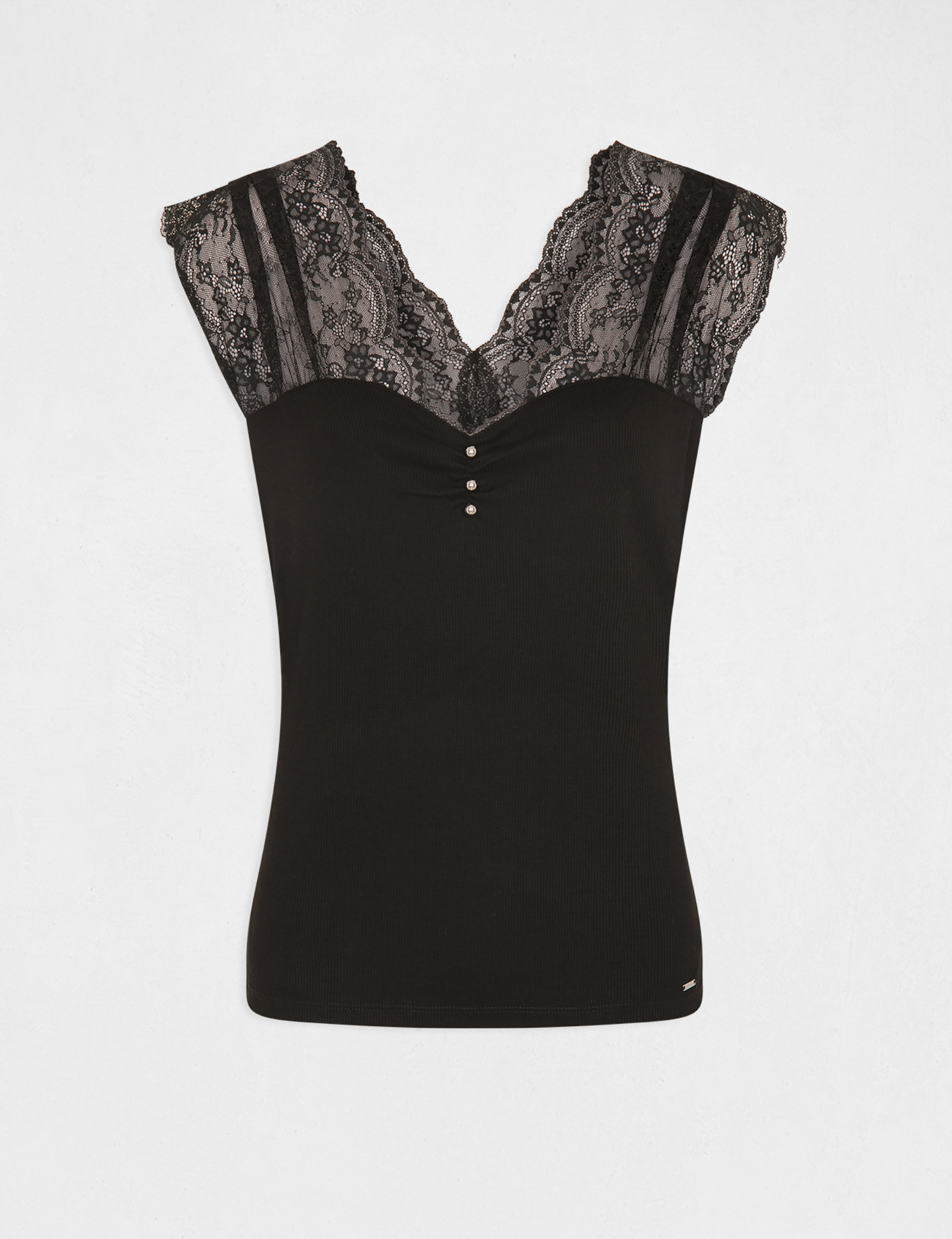 T-shirt manches courtes avec dentelle noir femme T-shirt manches courtes avec dentelle noir femme