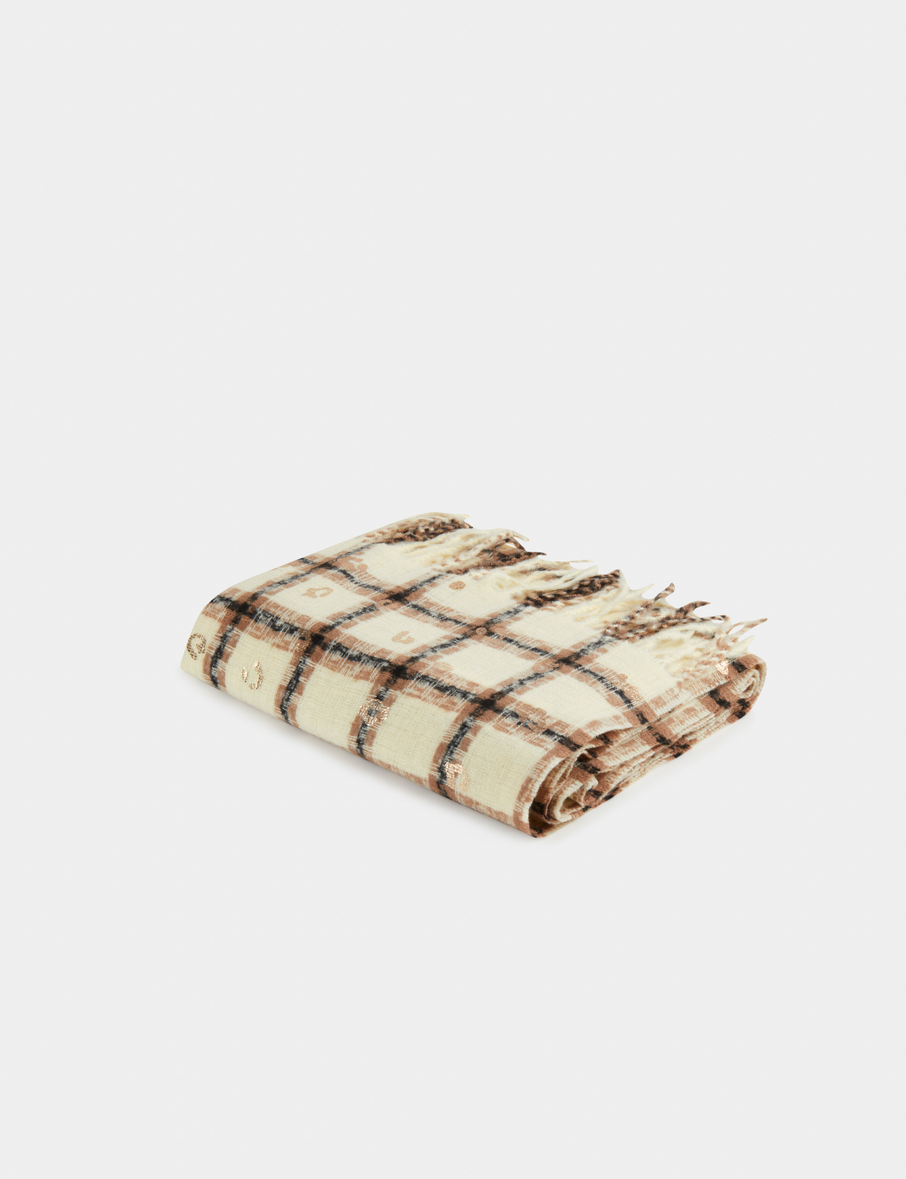 echarpe a carreaux avec franges marron femme Écharpe à carreaux avec franges marron femme