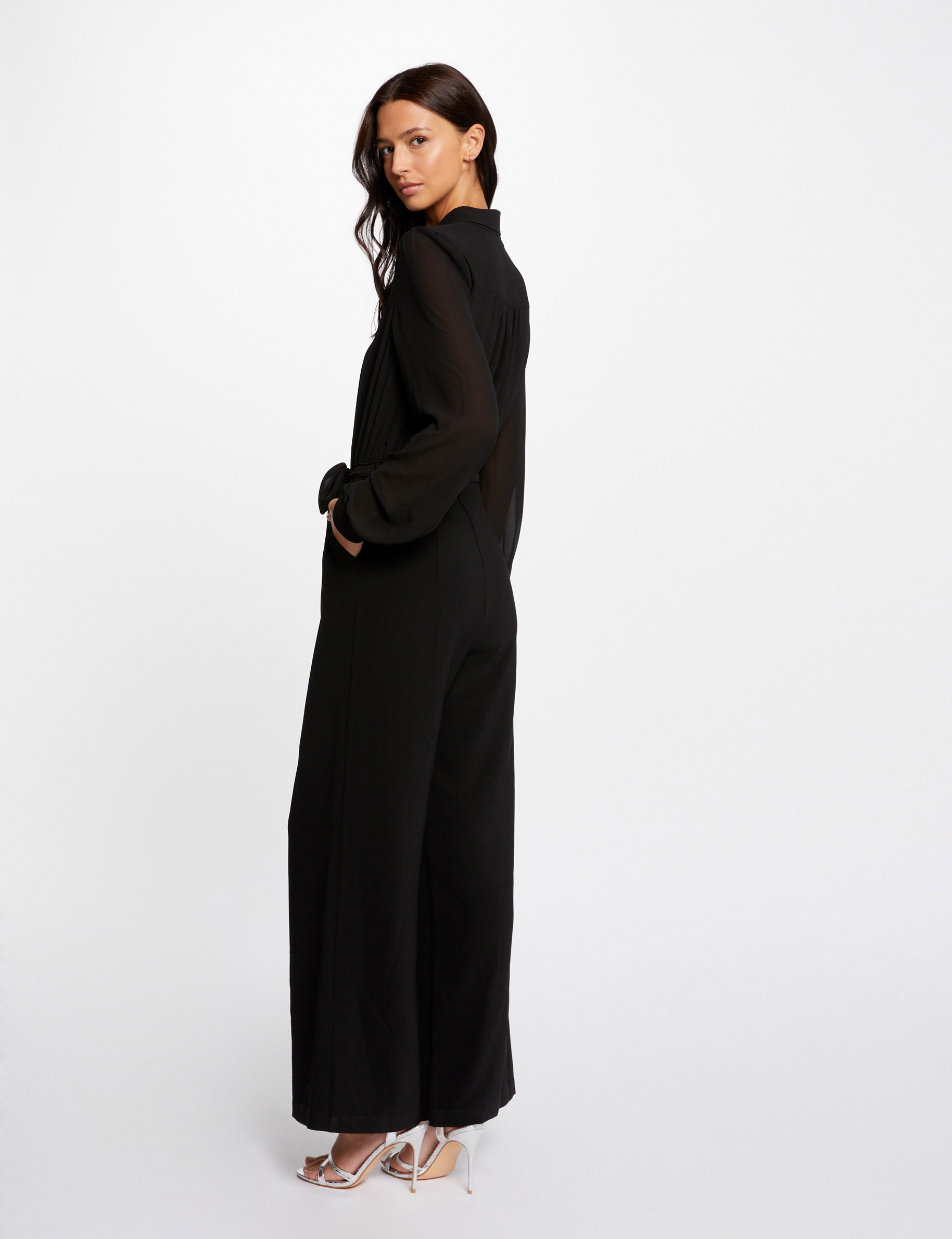 Combinaison jambes larges ceinturée noir femme