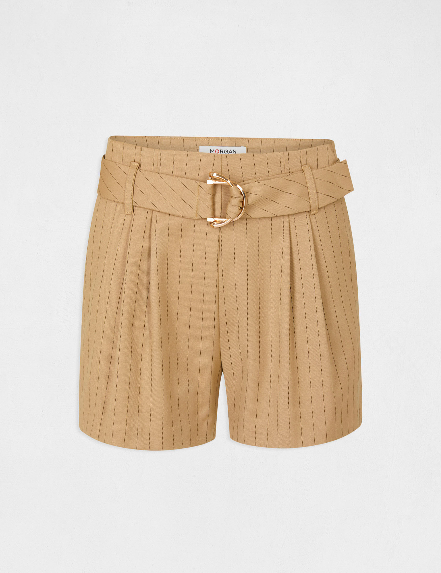 Short ample ceinturé à rayures beige femme Short ample ceinturé à rayures beige femme