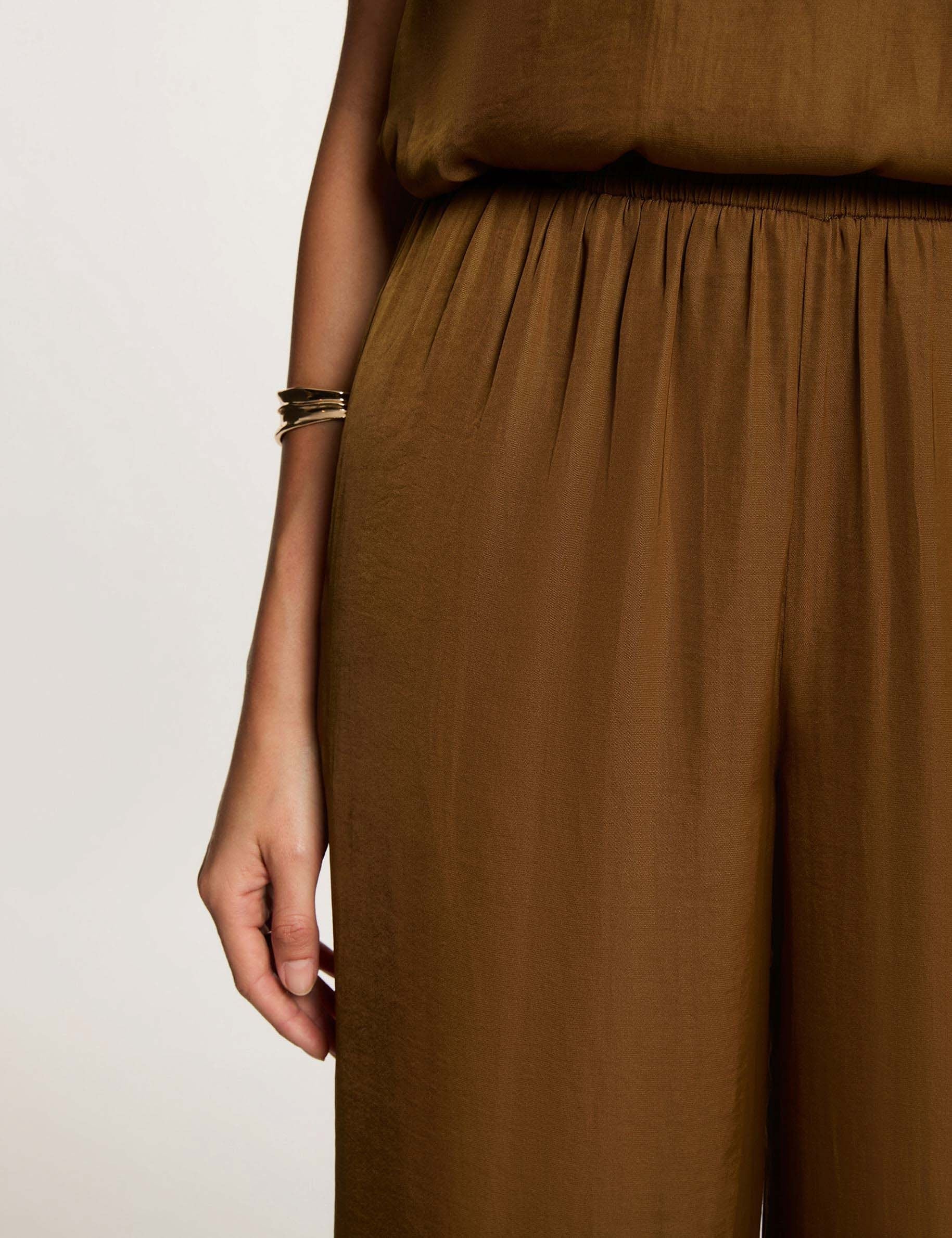 Pantalon large fluide camel femme