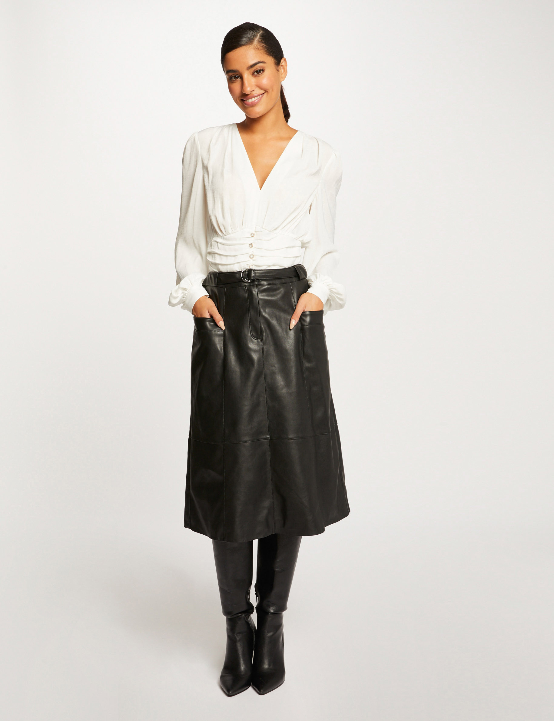 Blouse manches longues bouffantes ecru femme
