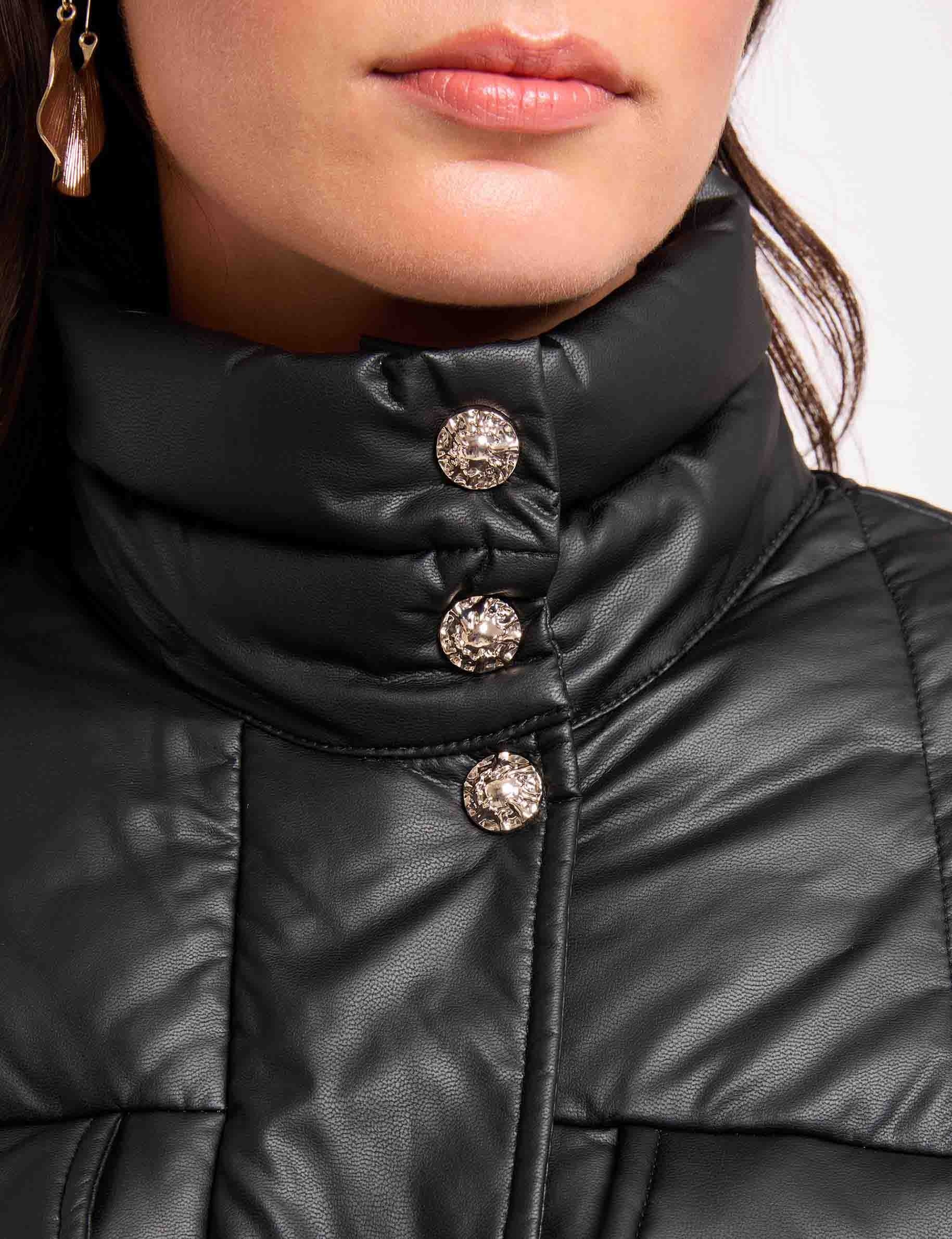 Doudoune similicuir col montant noir femme