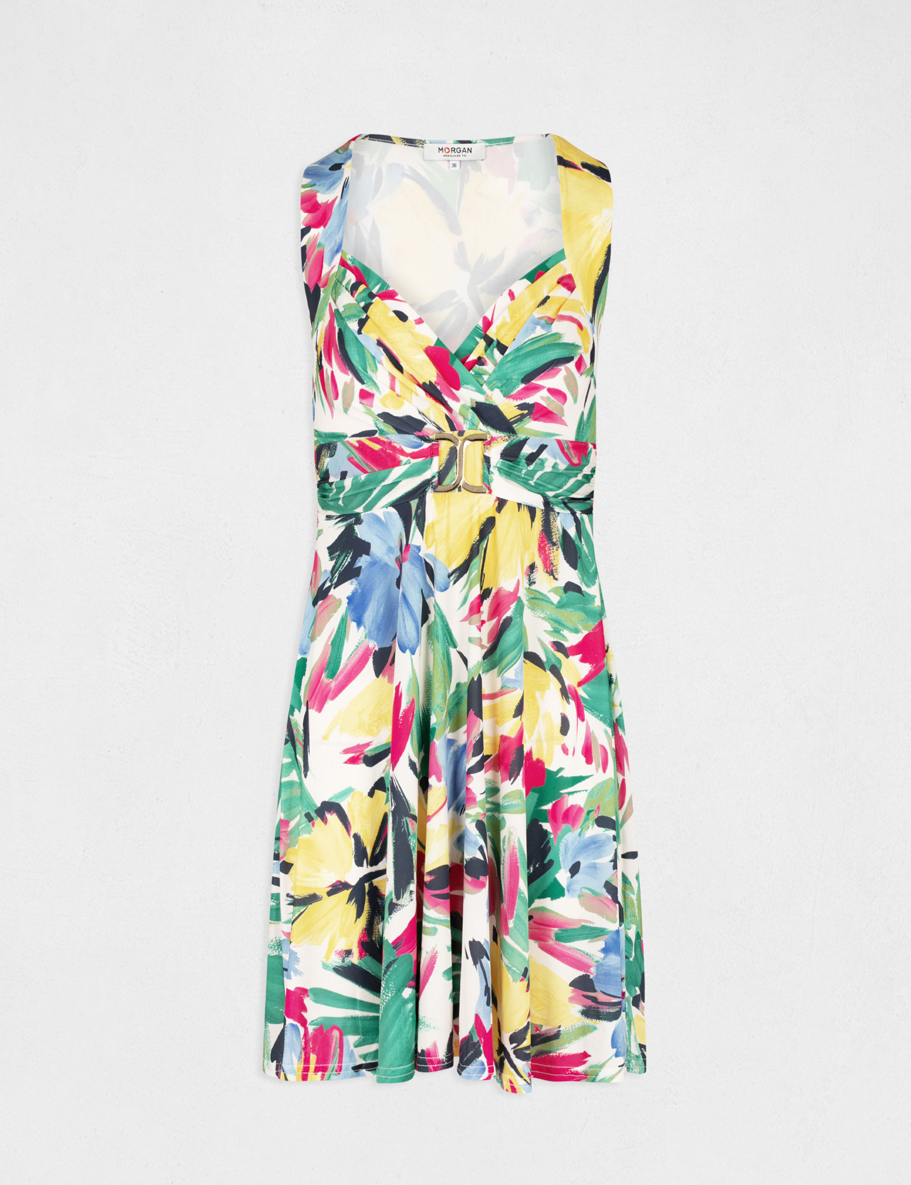 Robe évasée imprimé végétal ecru femme Robe évasée imprimé végétal ecru femme