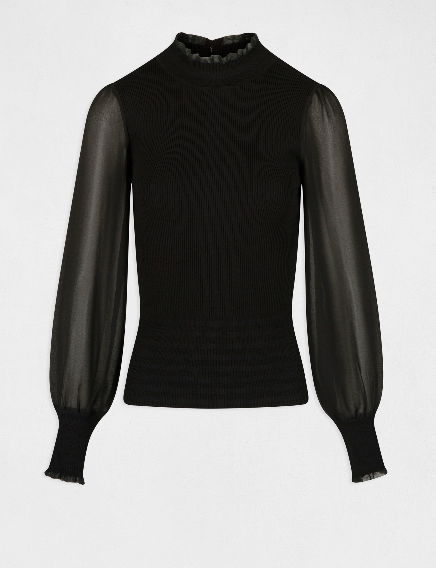 Pull manches longues boutonné noir femme
