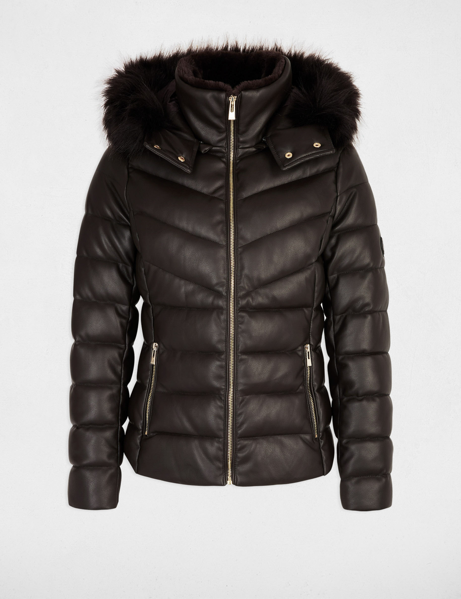 doudoune simili cuir capuche marron femme Doudoune simili cuir capuche marron femme