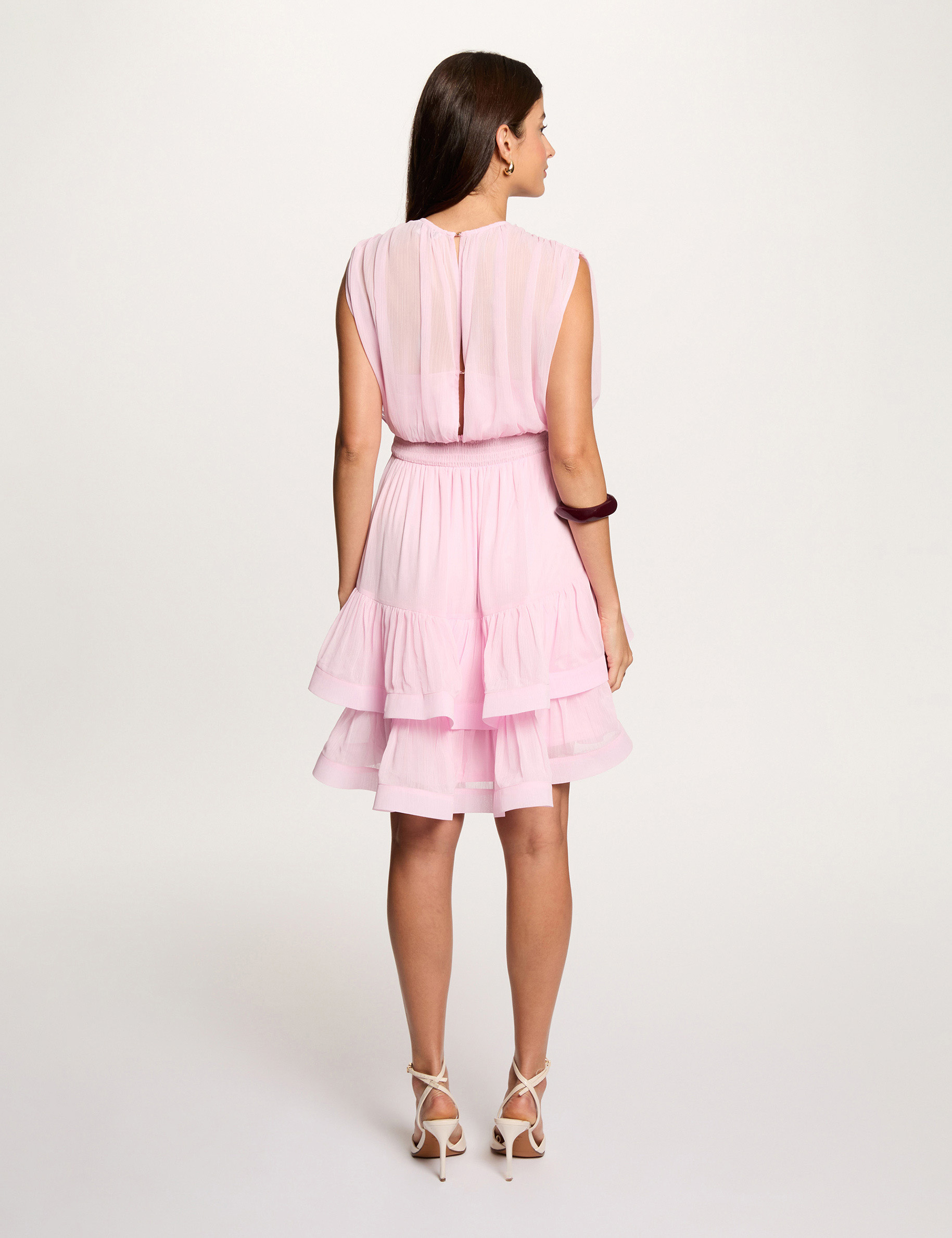 Robe courte col montant rose femme
