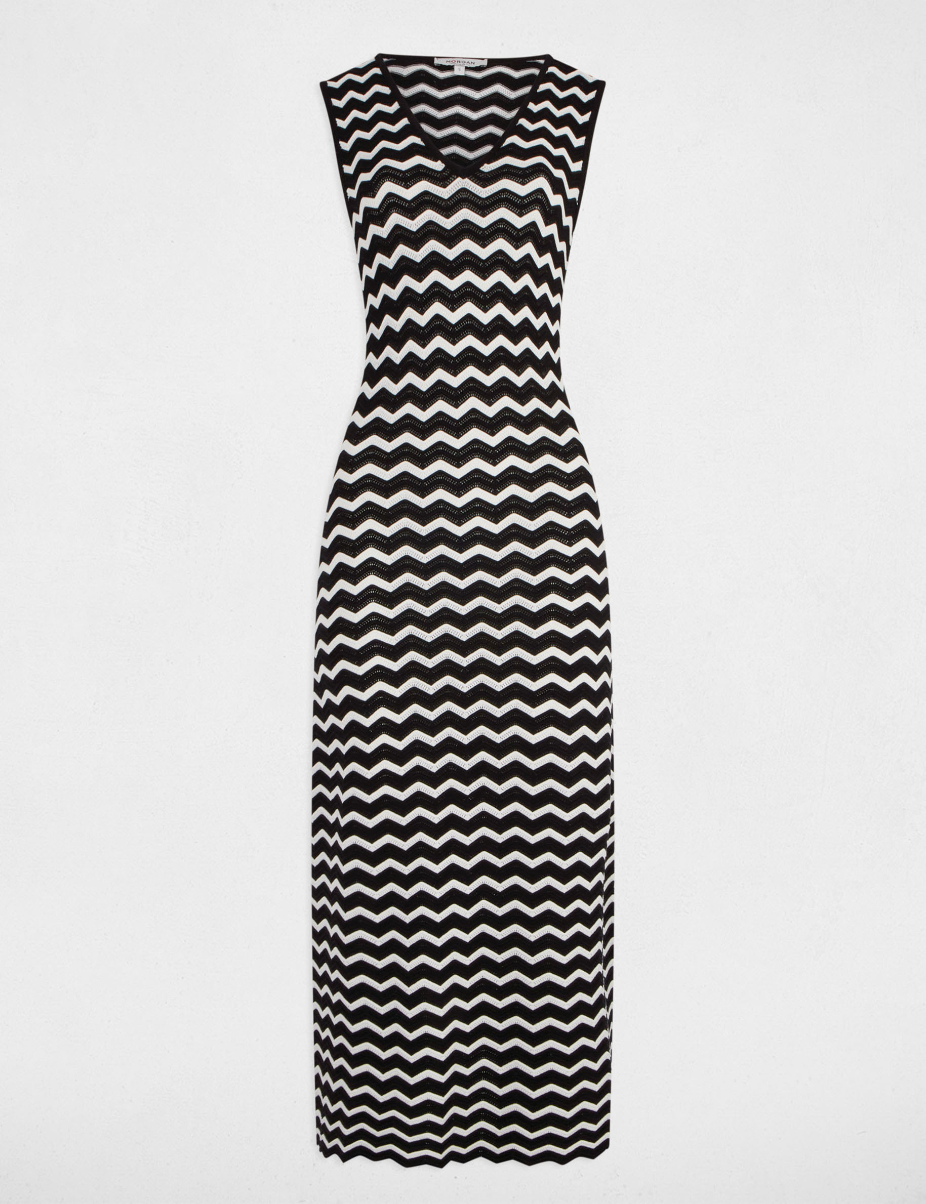 Robe tricot longue ajust&eacute;e noir femme