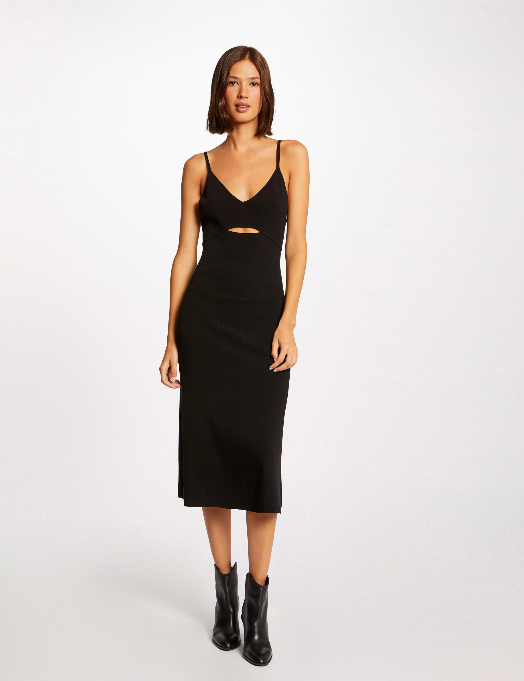 Robe pull droite bretelles fines noir femme Robe pull droite bretelles fines noir femme