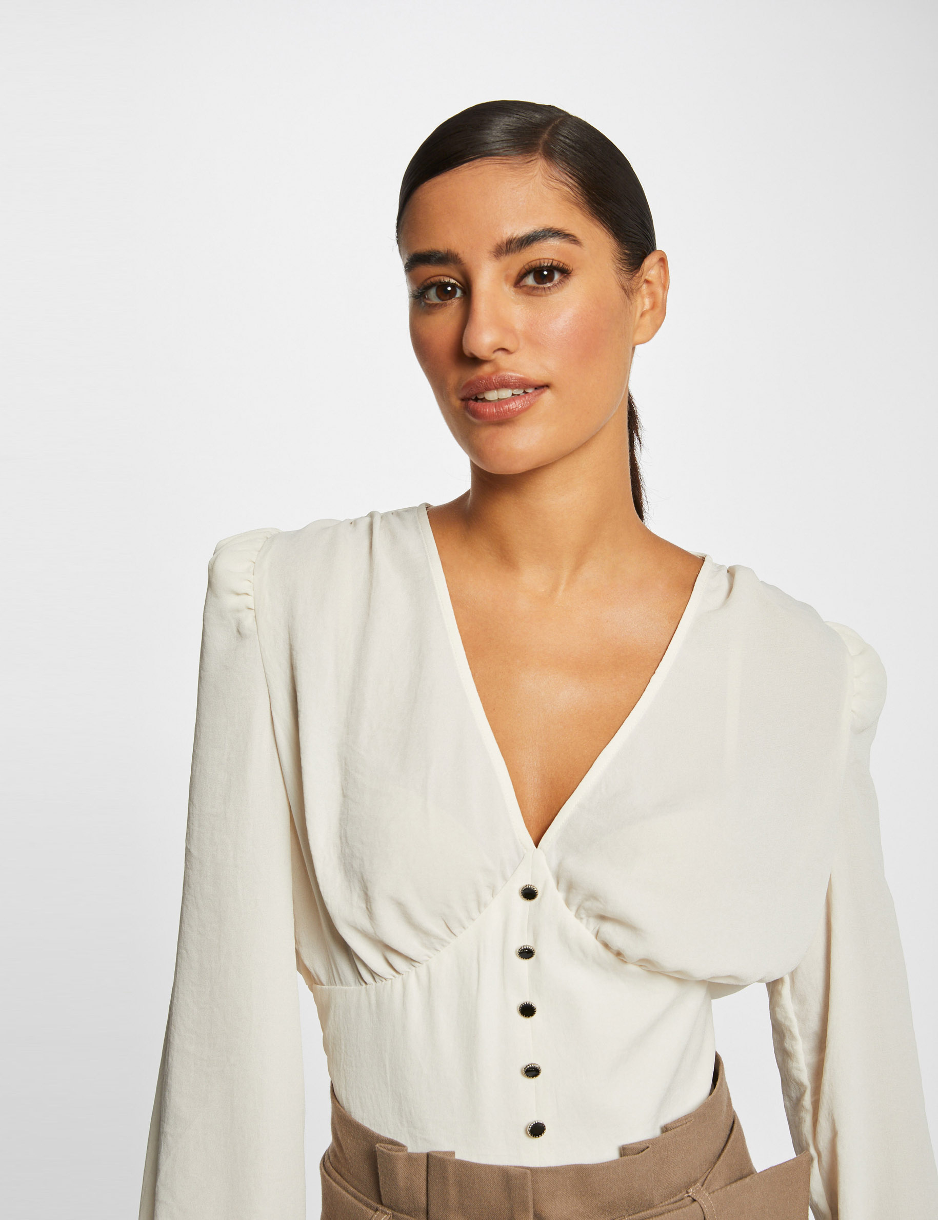 Blouse manches longues avec boutons ivoire femme Blouse manches longues avec boutons ivoire femme