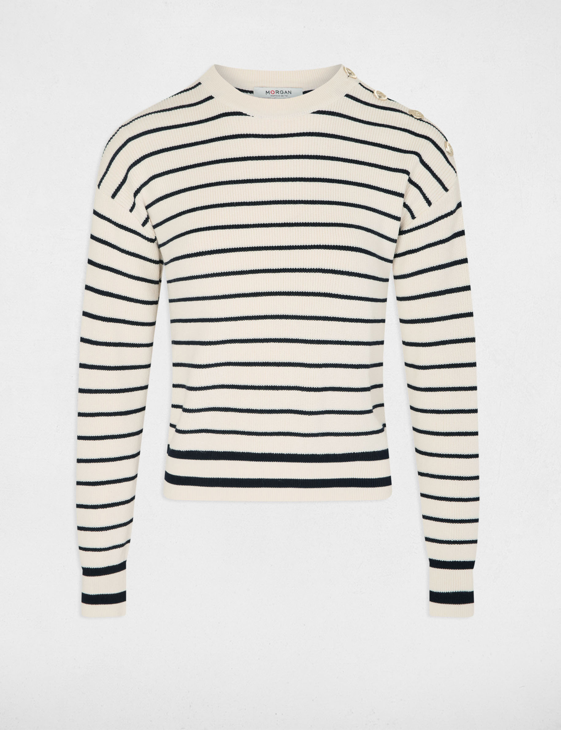 Pull manches longues &agrave; rayures ivoire femme