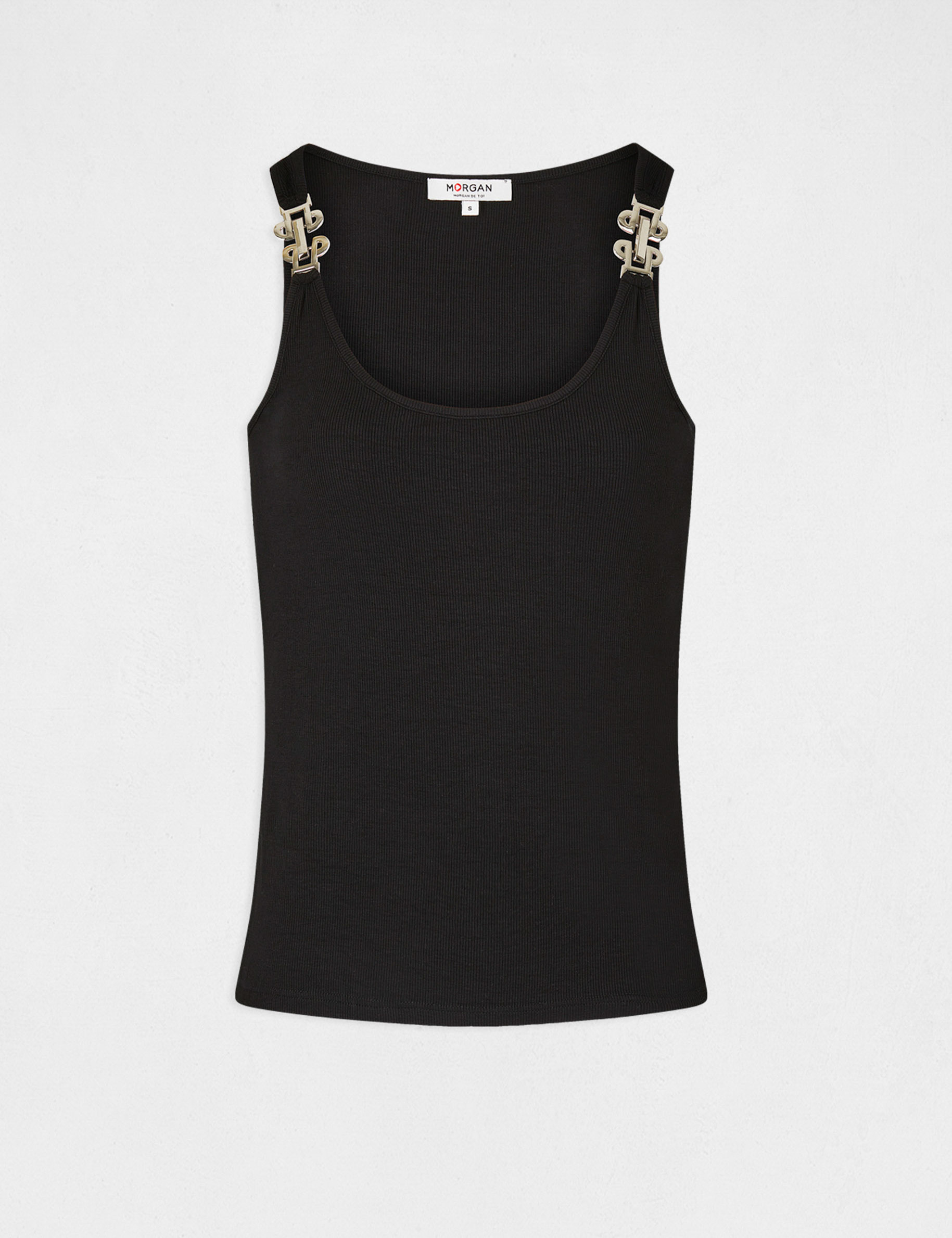 Débardeur bretelles larges à ornements noir femme Débardeur bretelles larges à ornements noir femme