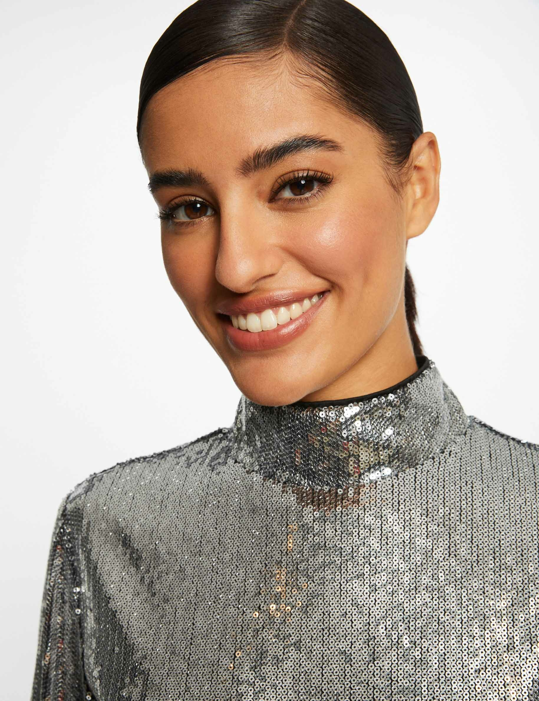T-shirt manches longues à sequins argente femme T-shirt manches longues à sequins argente femme